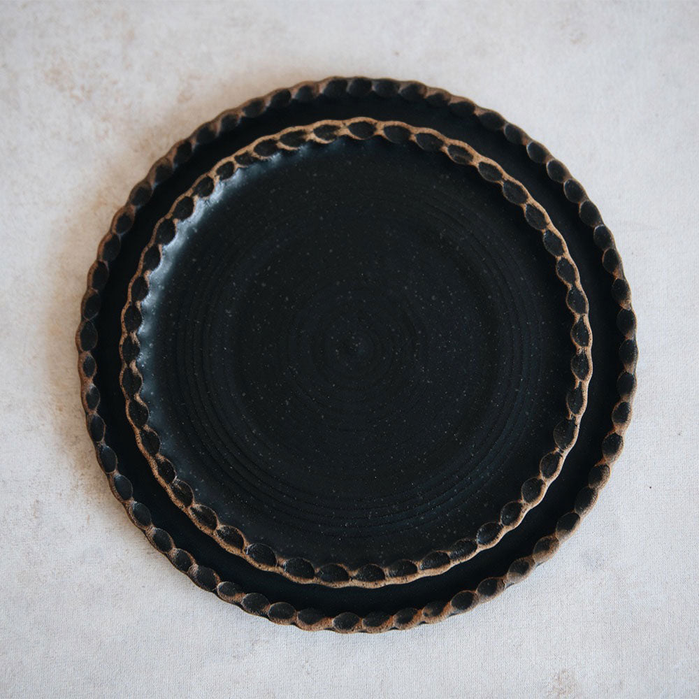 Elegant Ceramic Scalloped Side Plate - Dark Blue Handcrafted Dinnerware for Fine Dining & Special Occasions
