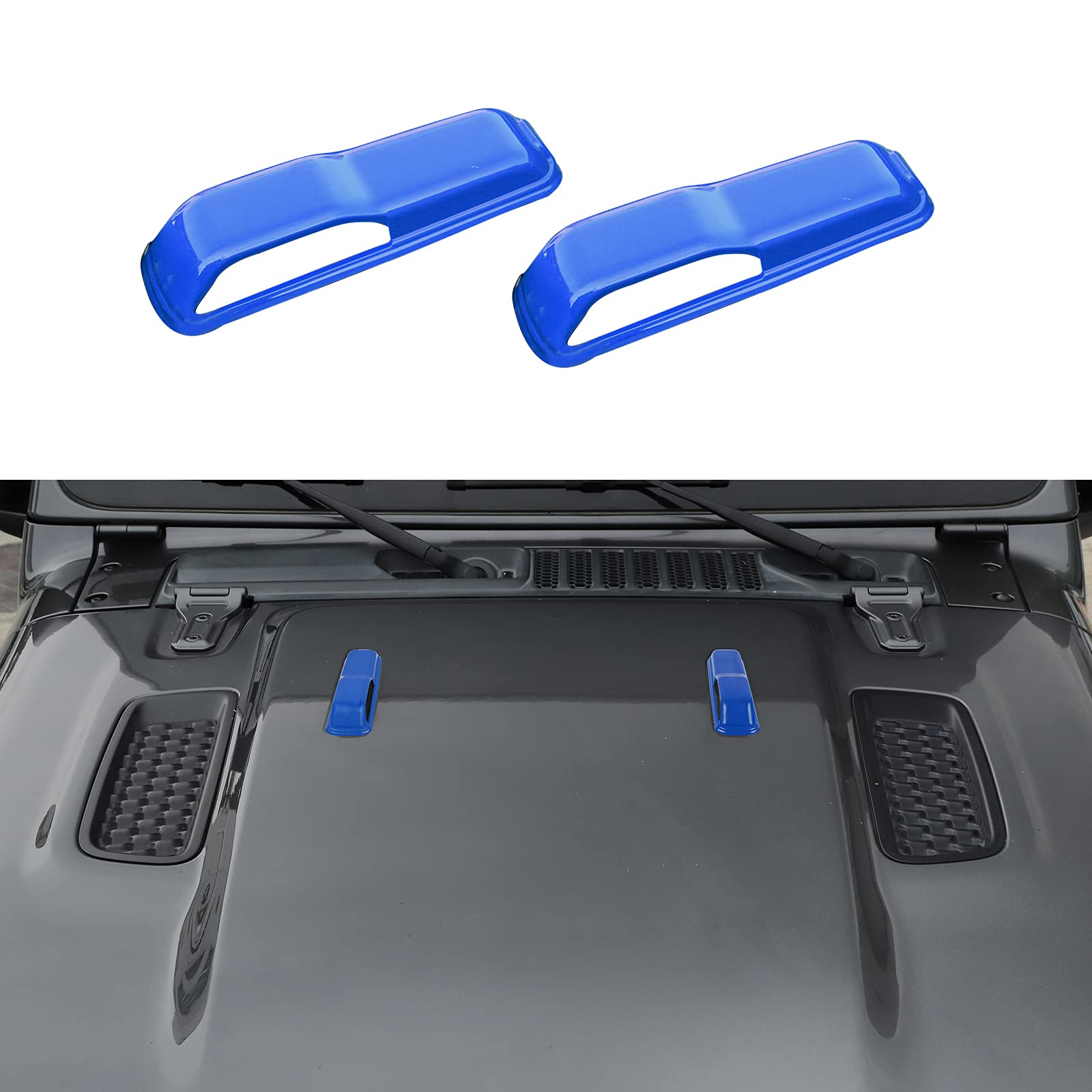 CheroCar JL JT Engine Hood Hinge Cover Decoration Stickers - Exterior Accessories for Jeep Wrangler JL (2018-2021) & Gladiator JT (2020-2021) - Blue-B - Upgrade Your Jeep's Style for Off-Road Adventures & Daily Driving