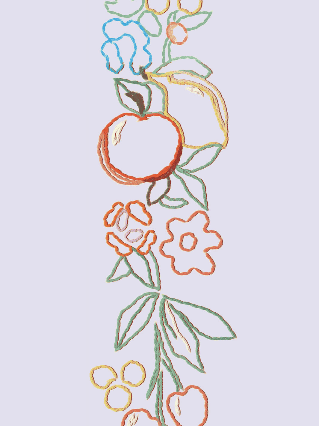 Lingua Franca Embroidered Fruit Vines Lavender Wallpaper - Elegant Floral Peel and Stick Wallpaper for Bedroom, Nursery & Home Decor