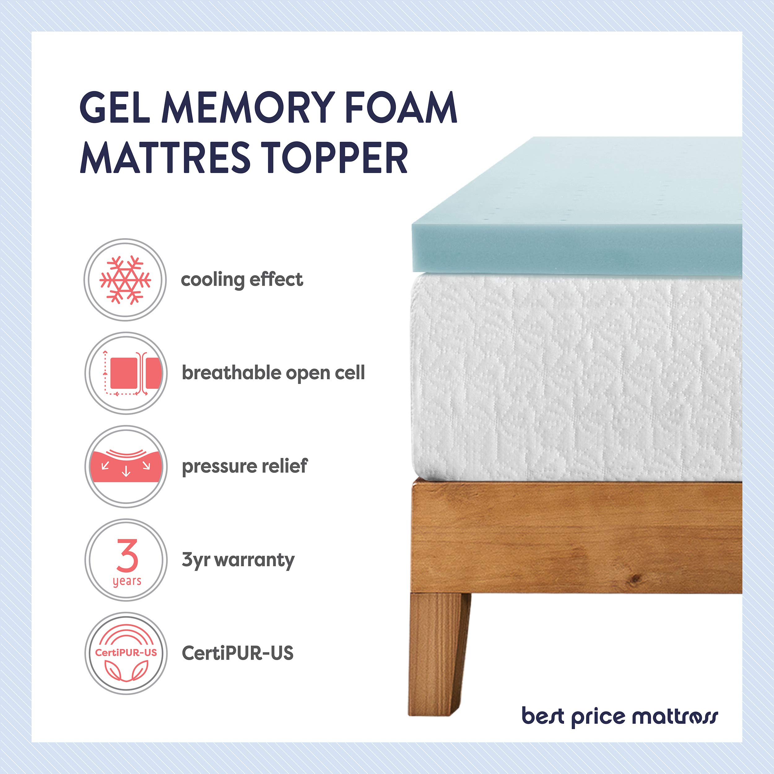 4 Inch Ventilated Cooling Gel Memory Foam Mattress Topper - CertiPUR-US Certified, California King Size, Blue | Best Price for Pressure Relief & Temperature Regulation | Perfect for Hot Sleepers & Back Pain Sufferers
