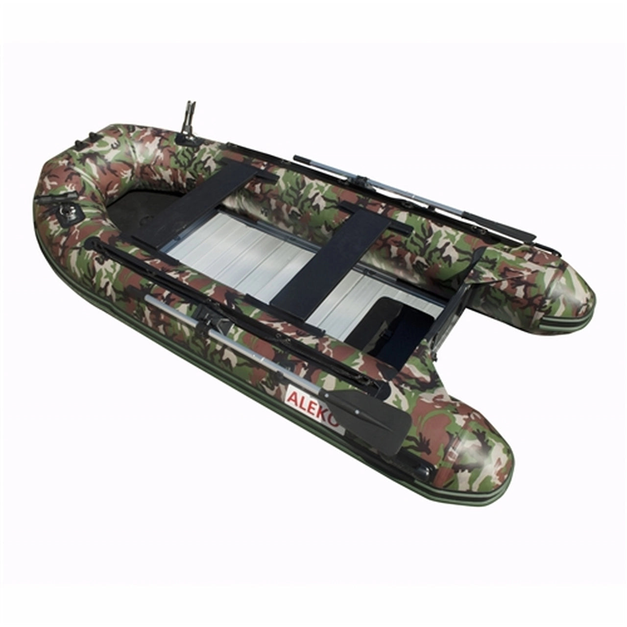 Aleko PRO 10.5 ft Inflatable Fishing Boat with Aluminum Floor & Front Rod Holders - Camouflage Design for Lake, River & Saltwater Angling
