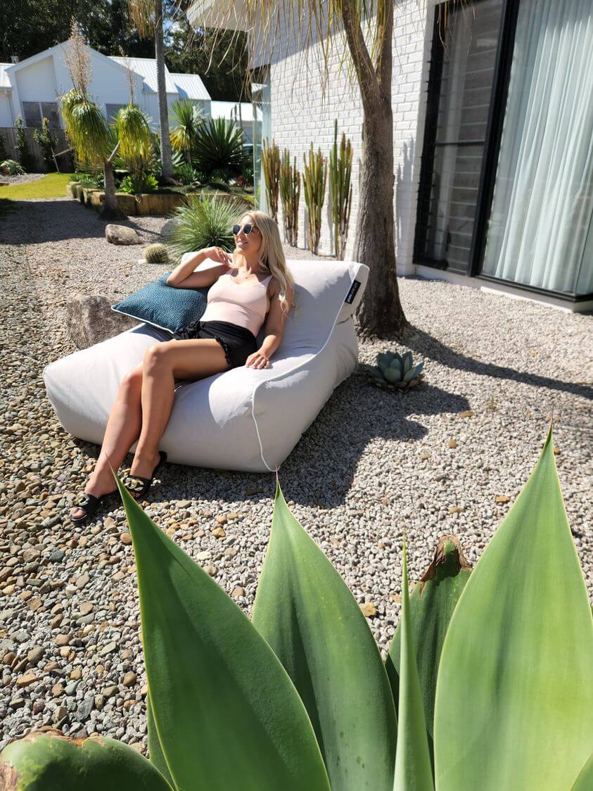 Premium Torquay Outdoor Pool Bean Bag - Waterproof & UV Resistant Tweed Beige Lounge Chair for Patio, Backyard, Beach - Perfect for Sunbathing & Relaxation