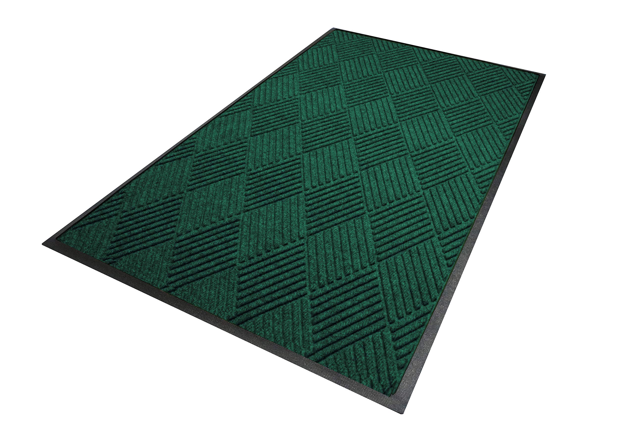 Premium M+A Matting WaterHog Diamond Commercial-Grade Entrance Mat - Heavy Duty Rubber Border, Quick Drying, Stain Resistant - Indoor/Outdoor Use (Evergreen, 6' x 6') - Perfect for High Traffic Areas, Offices, Schools, and Retail Stores
