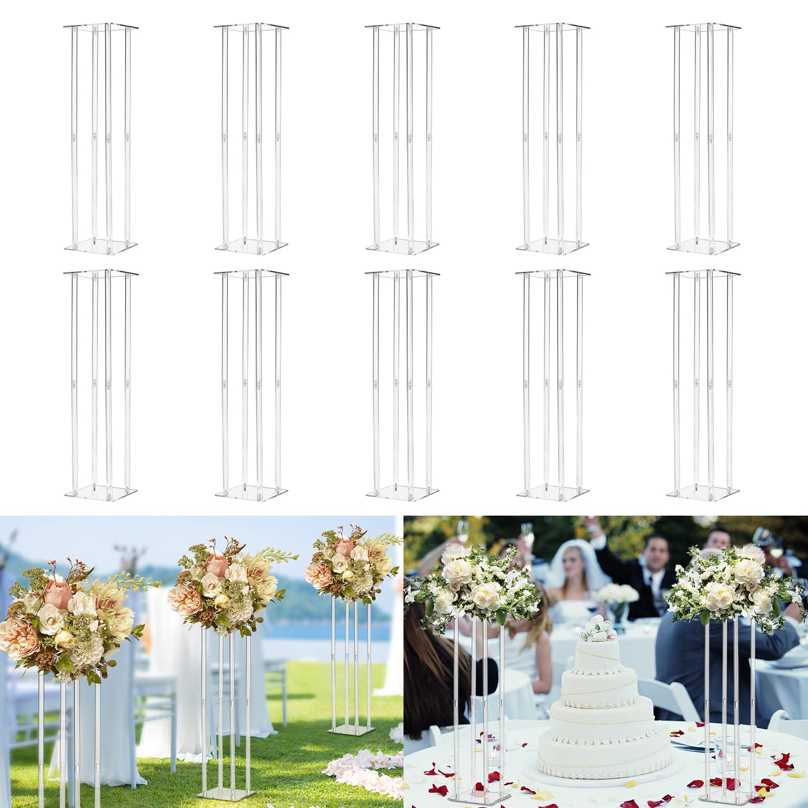 10 Pack 31.5 Inch Tall Clear Acrylic Column Vases - Geometric Wedding Centerpieces, Bulk Flower Stands for Table Decor, Birthday Party, Home Decoration - Perfect for Wedding Receptions, Bridal Showers & Event Decor
