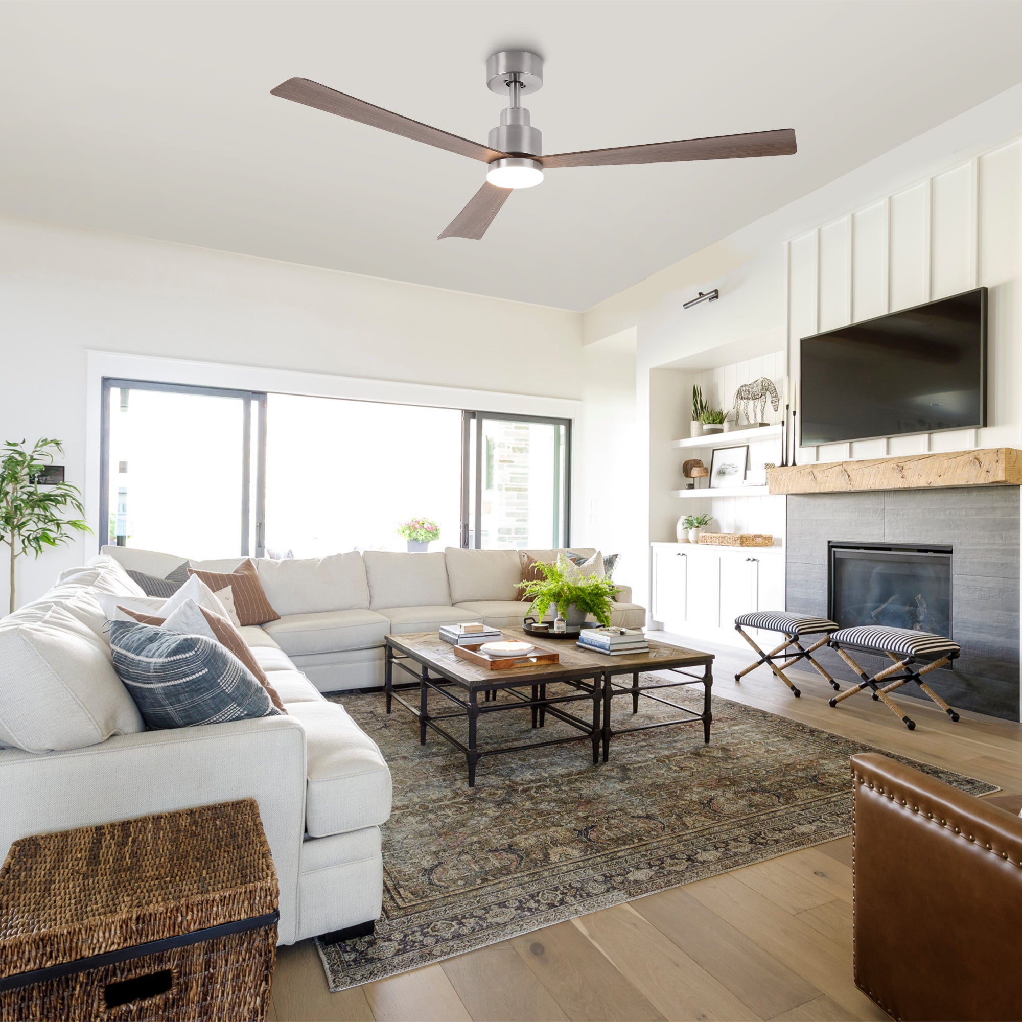 52 Inch Dinah Modern Ceiling Fan with Remote Control & LED Light - Perfect for Living Room, Bedroom, and Office Cooling