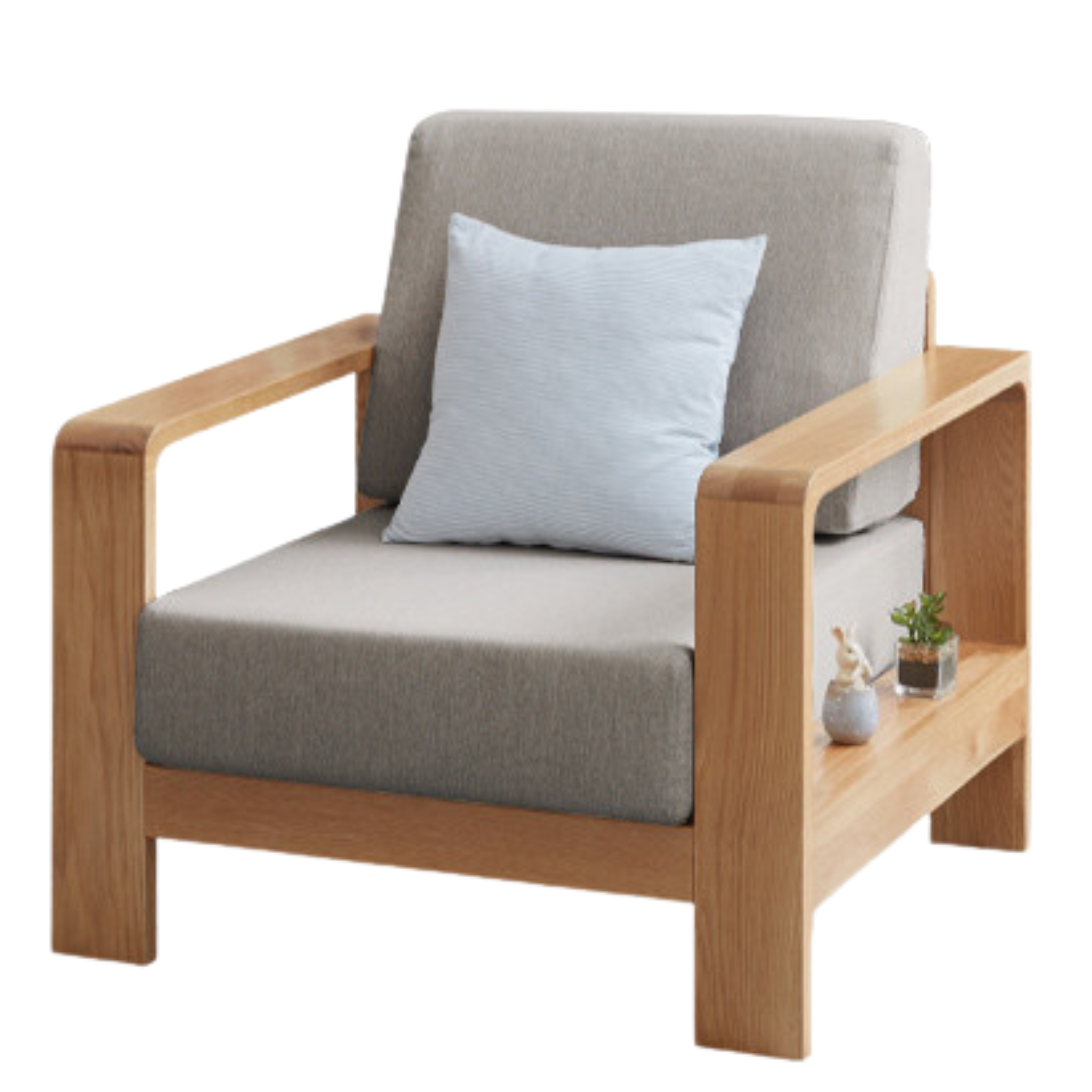 Oak Solid Wood Modern Fabric Sofa - Contemporary Living Room Furniture for Small Spaces & Apartments | Durable & Stylish Home Decor