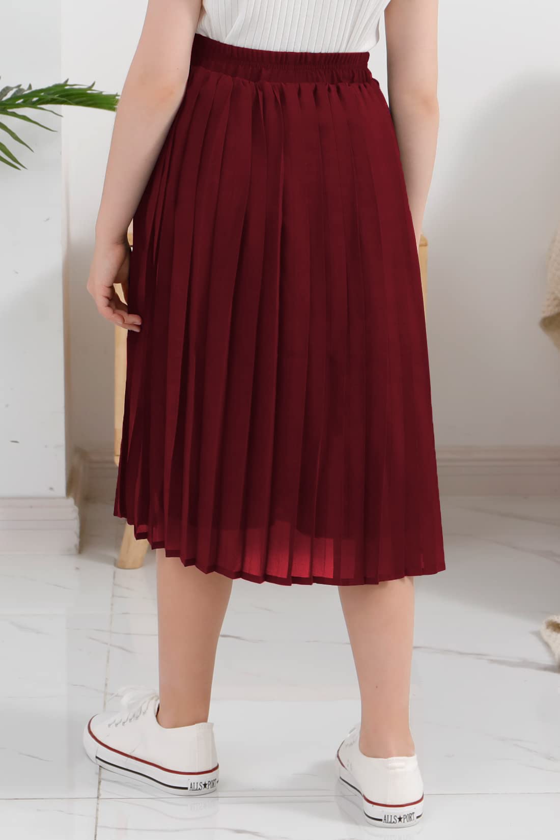 GORLYA Girls Chiffon Pleated High Waist A-Line Boho Maxi Skirt with Elastic Waistband - Sizes 4-14T - Perfect for Beach Vacations, Summer Parties & Boho Fashion Outfits