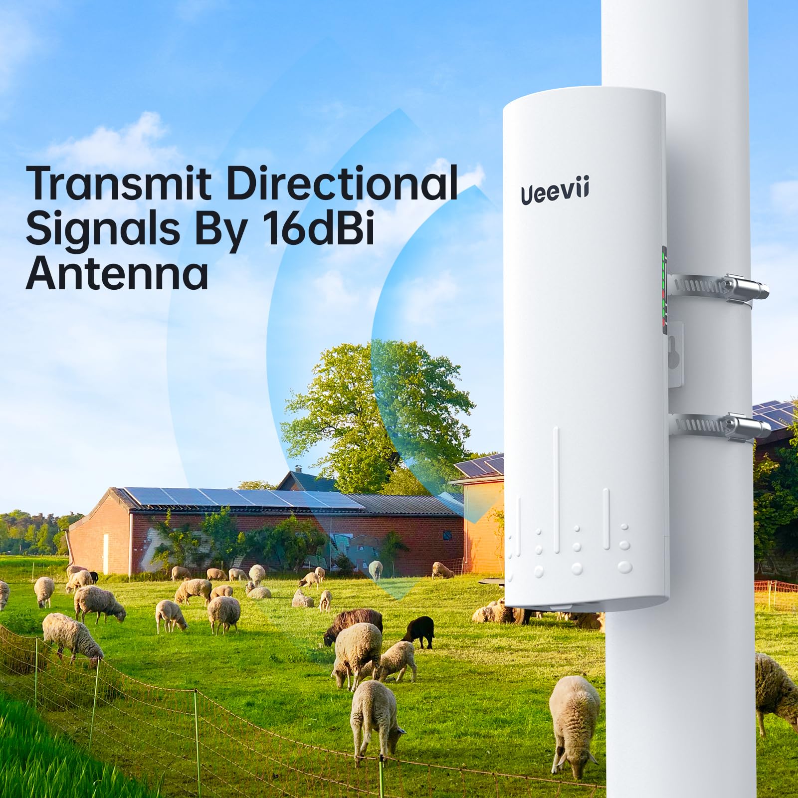 UeeVii CPE820 5.8GHz Wireless Bridge - 1Gbps High-Speed Outdoor WiFi Extender with 16dBi Antenna | 3KM Long Range, 24V PoE, IP65 Waterproof | Ideal for Rural Internet, Farm Connectivity & Remote Surveillance (2-Pack)