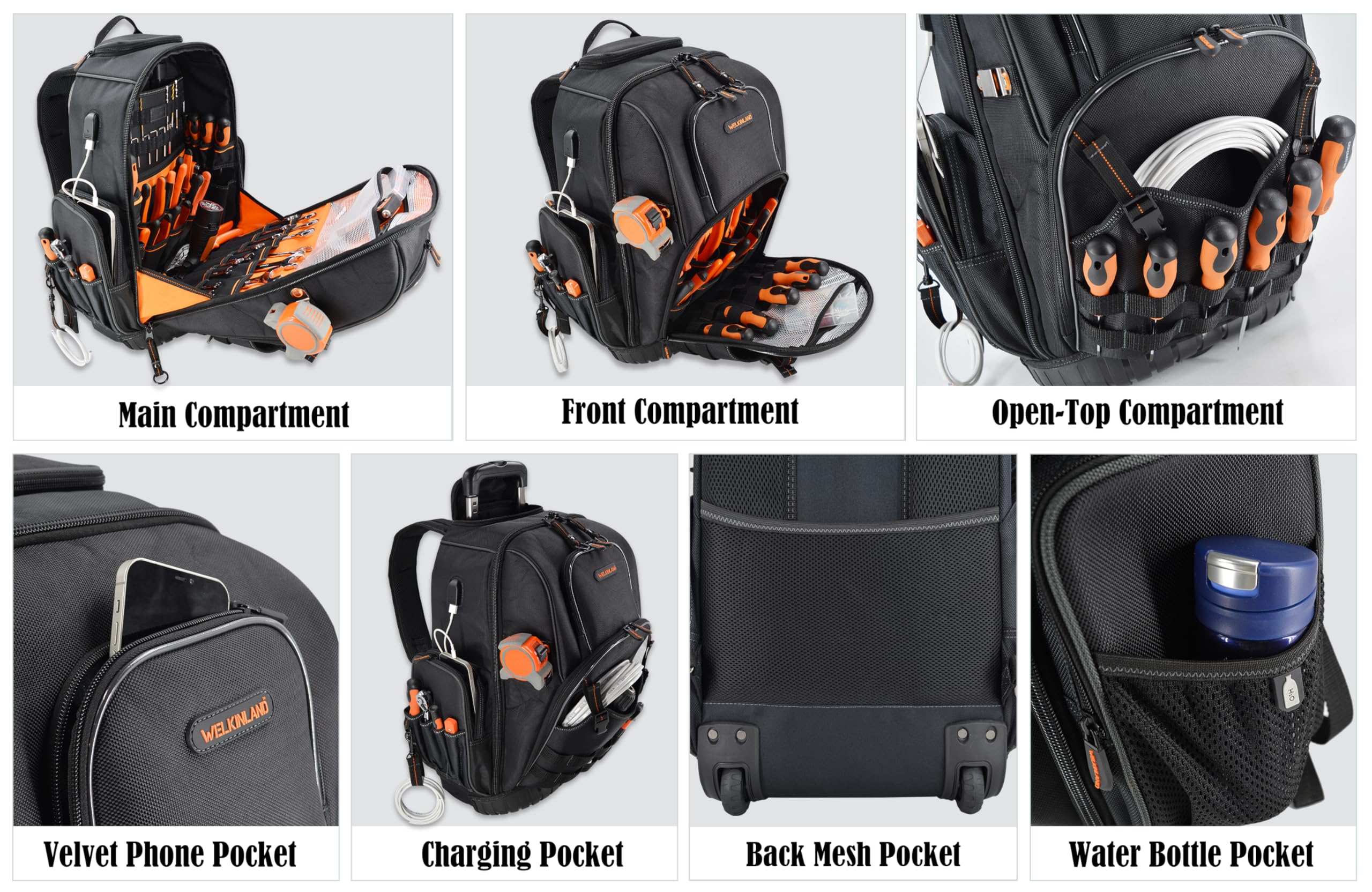 72-Pocket Rolling Tool Backpack - Large Wheeled Tool Bag for Electricians & Contractors | Heavy-Duty Mobile Work Storage for Job Sites & Home Repairs