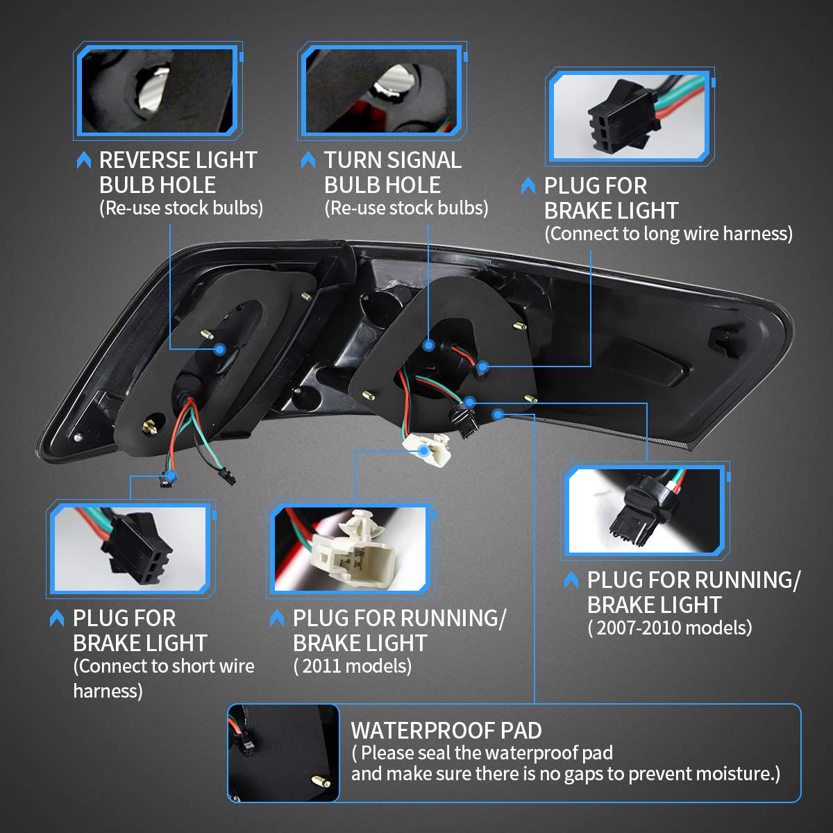 VLAND LED Tail Lights for Toyota Camry 2007-2011 - 3D Light Bar Design, Smoke Lens (Excludes LE & Hybrid Models) | Direct Replacement for Factory LED Rear Lights | Perfect for Night Driving & Car Customization
