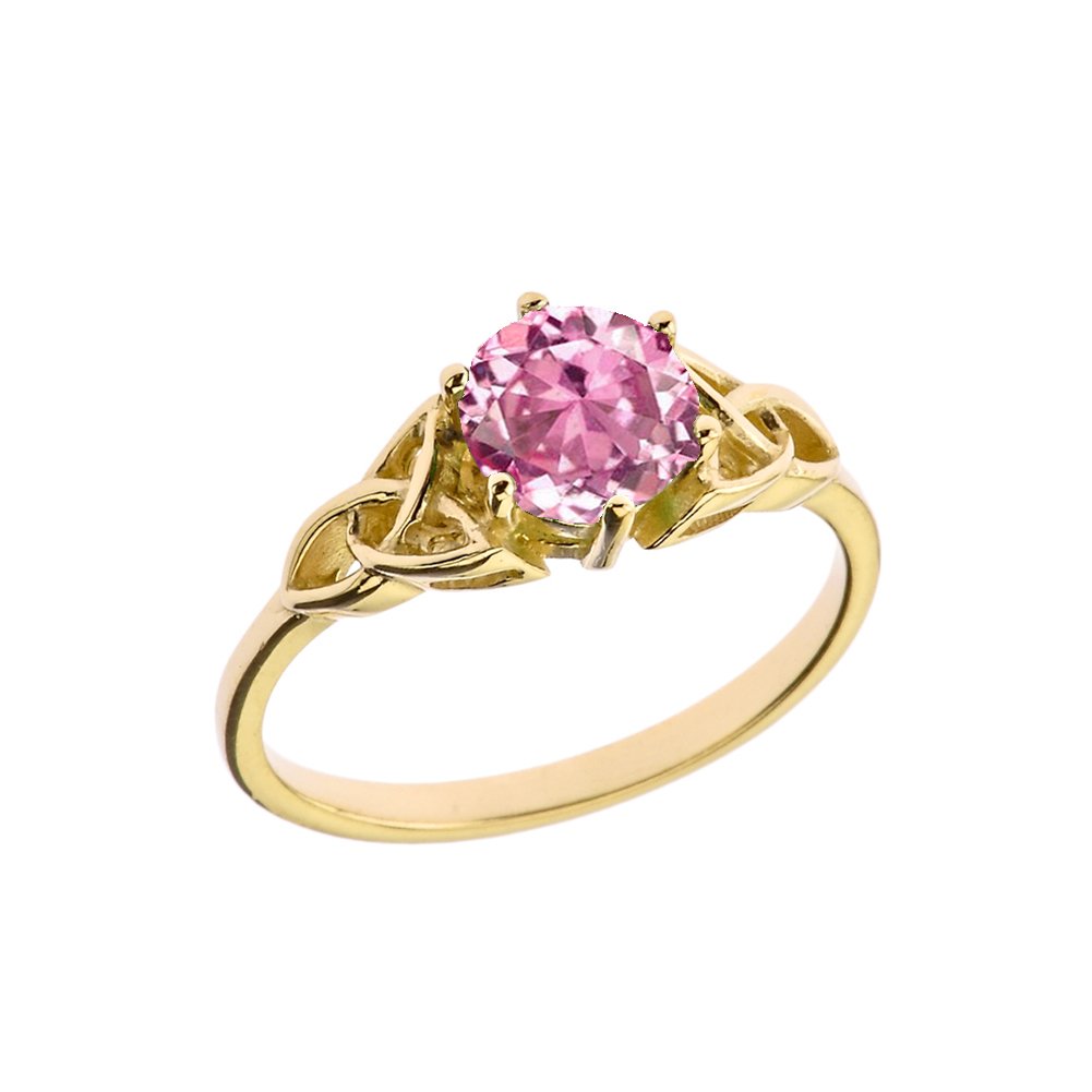 10k Yellow Gold Celtic Trinity Knot Ring with Birthstone - Personalized Engagement & Proposal Ring for Women, Size 6.5 - Perfect for Weddings, Anniversaries & Romantic Gifts