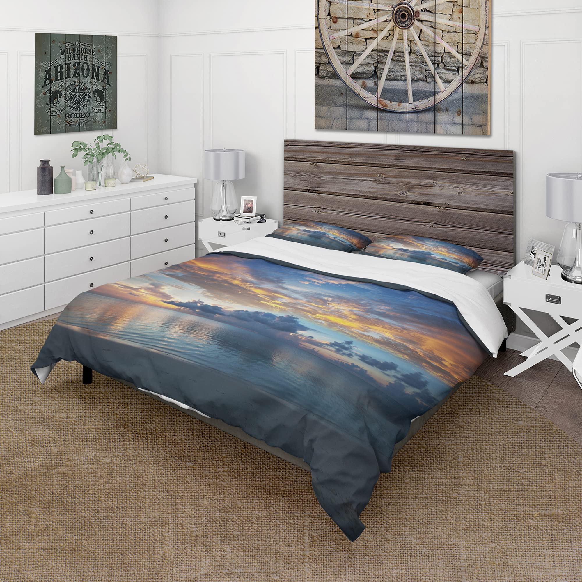 DesignQ Exotic Colorful Maldives Seashore Duvet Cover Set - Queen Size Blue Coastal Bedding 3-Piece Set | All-Season Nautical Beach Theme for Master Bedroom & Guest Room Decor
