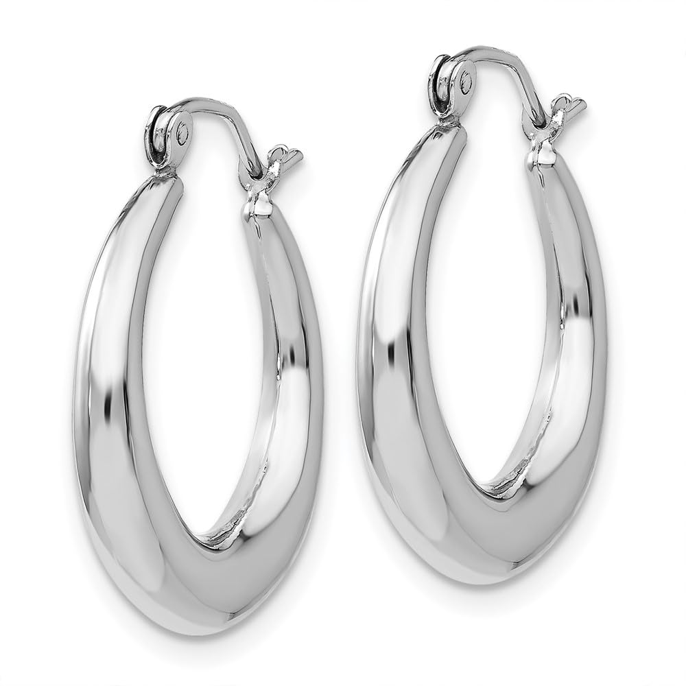14K White Gold Polished Hoop Earrings for Women - Classic Circle Huggie Earrings for Everyday Wear, Gift Giving & Special Occasions