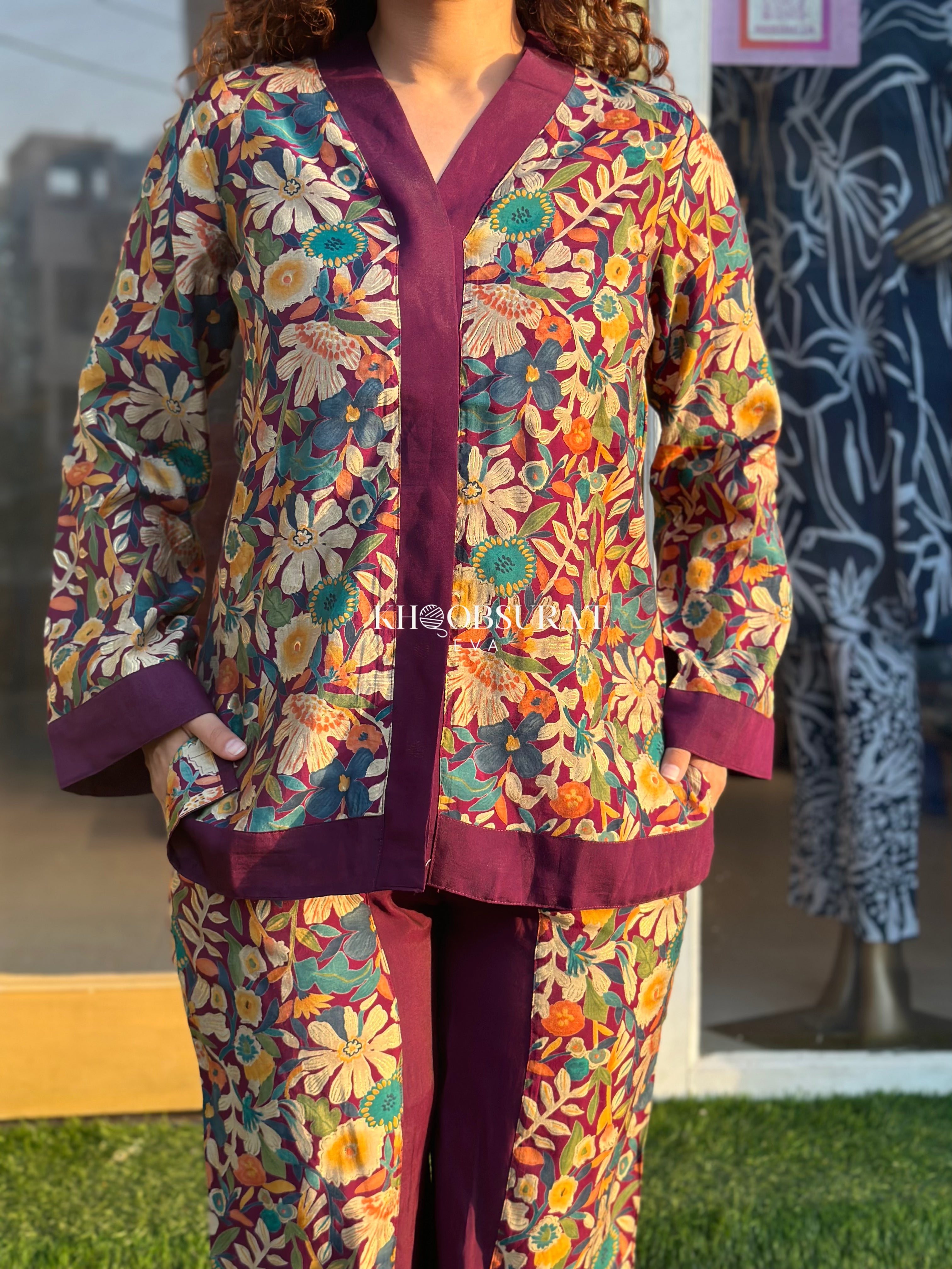 PLUM CHERRY SILK COORD SET - Elegant Silk Loungewear Set for Women | Perfect for Home Relaxation, Spa Days & Special Occasions