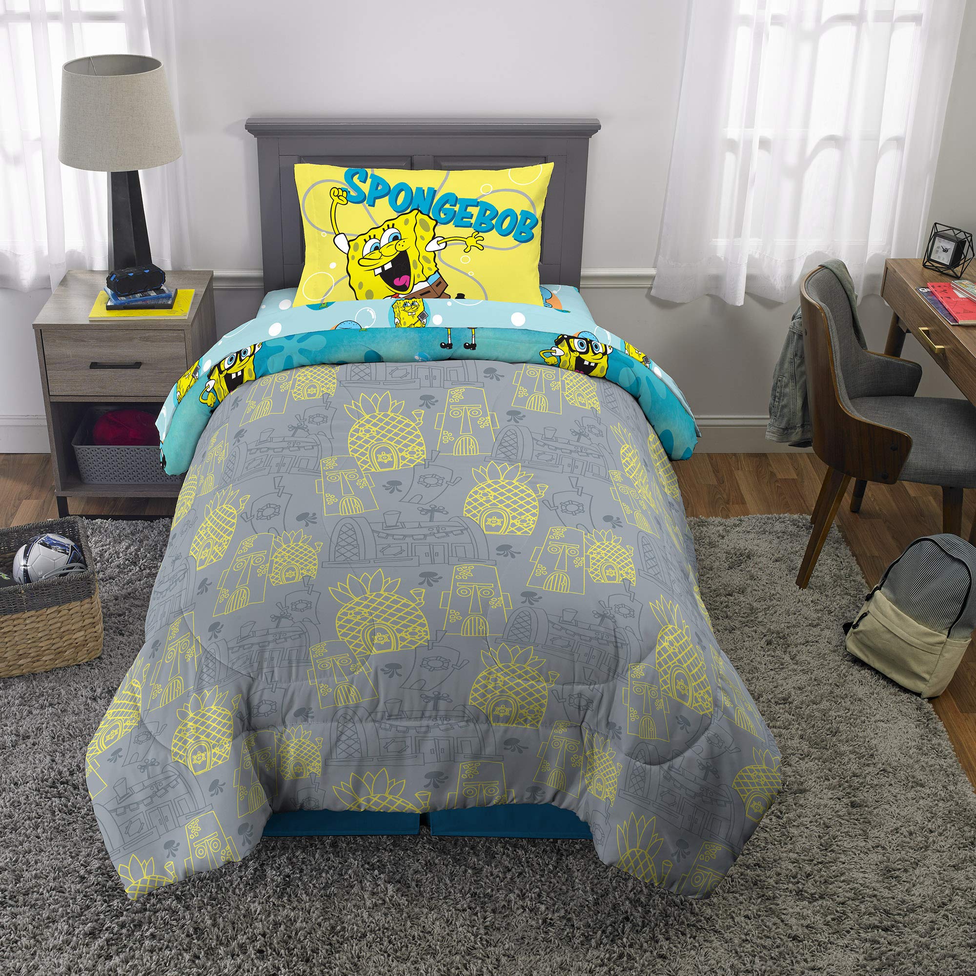 Franco Kids Bedding Set - Super Soft 4-Piece Twin Comforter & Sheet Set with Spongebob Design | Perfect for Boys & Girls Bedrooms, Sleepovers, and Themed Decor