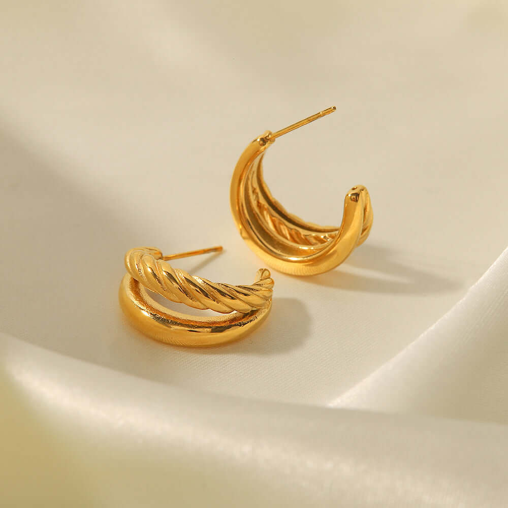 18K Gold Plated Braided Twist C Hoop Earrings for Women - Elegant Dangle Drop Earrings for Party, Wedding & Everyday Wear | JDE311