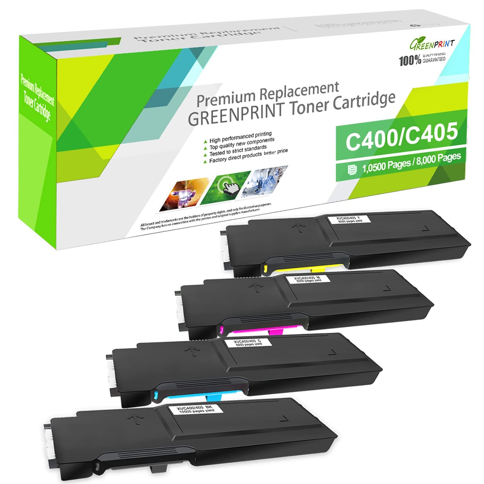 High Yield Xerox C400/C405 Toner Cartridge - 4 Colors, 10.5K Black & 8K CMY Pages - for Office & Home Printing