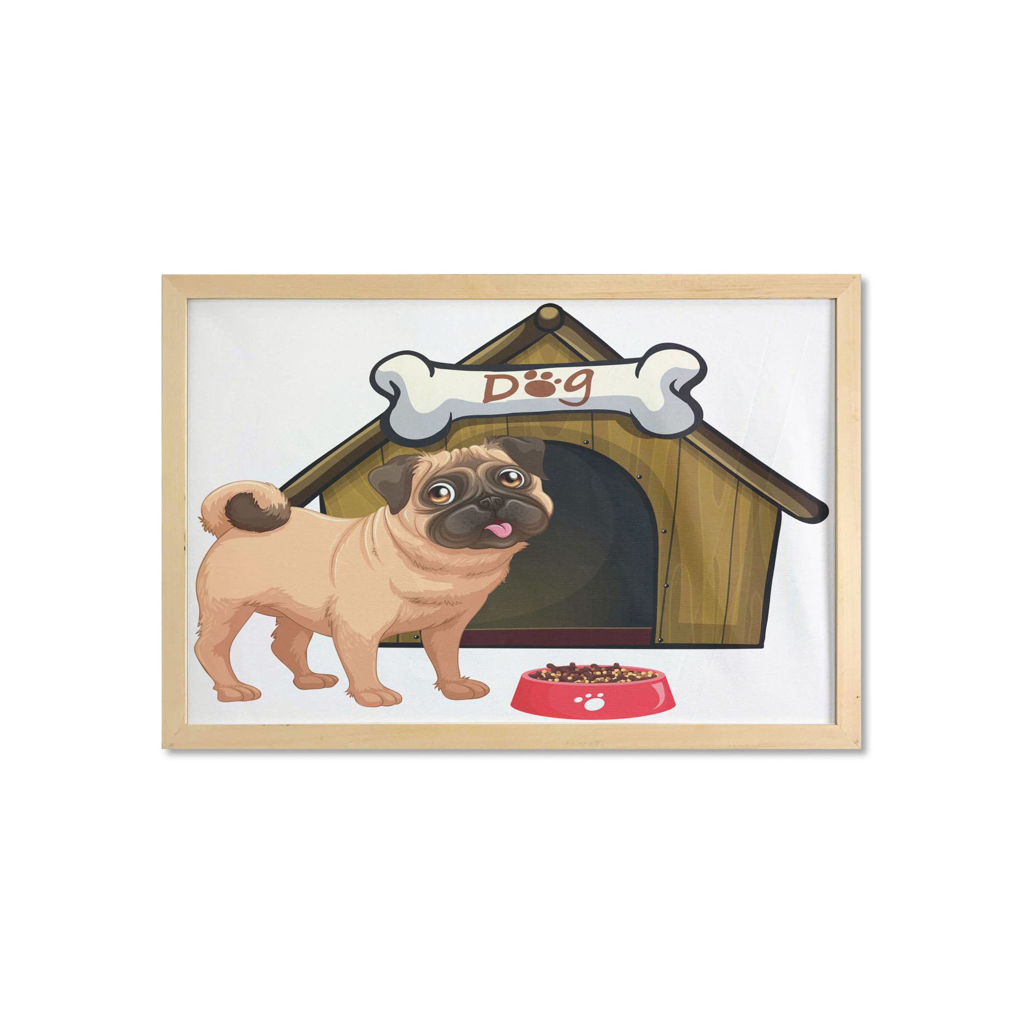 Ambesonne Pug Wall Art with Frame - Cute Cartoon Dog House & Food Truck Print, 35