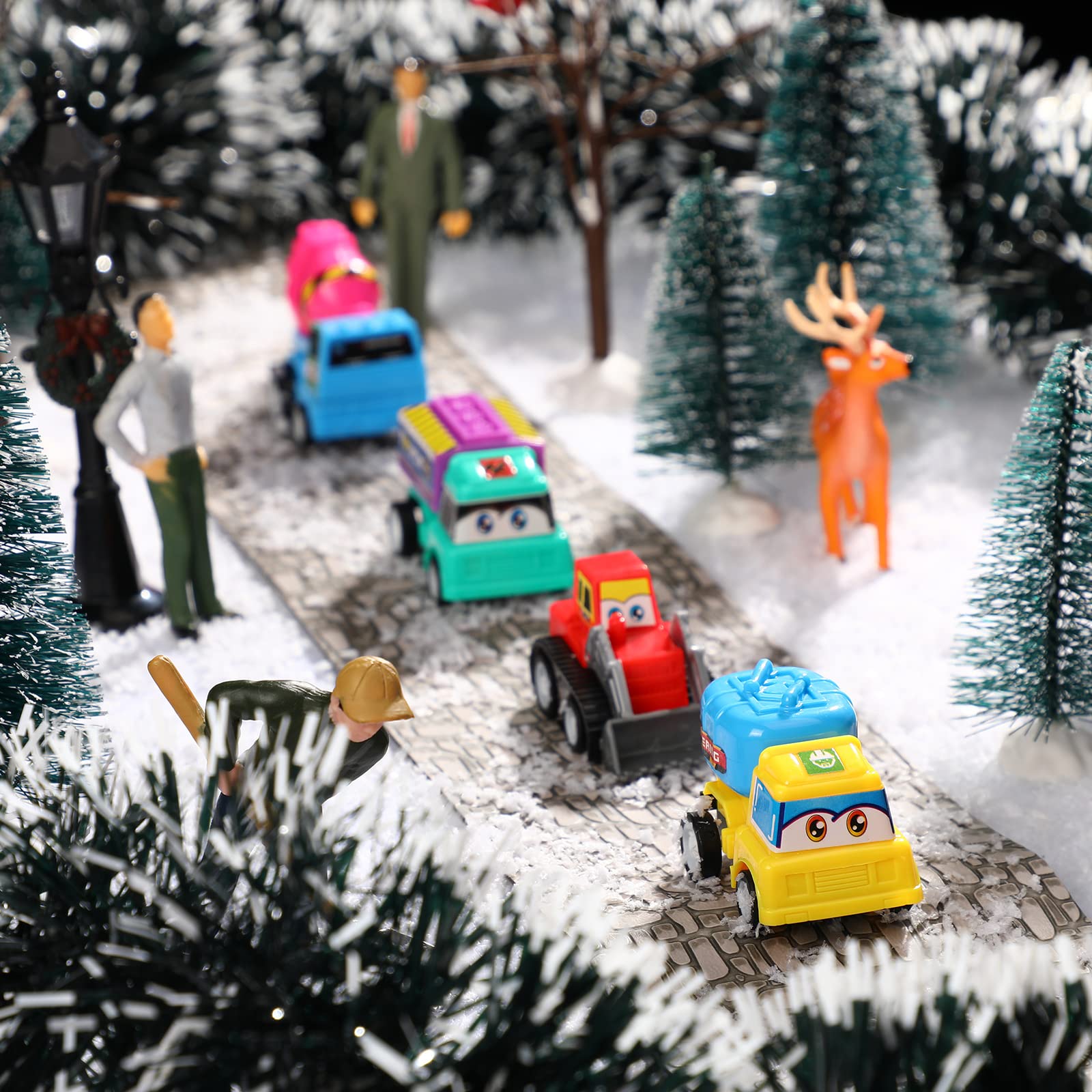 Christmas Village Accessories - Mini Flexible Sisal Hedge Pine Trees with Snow Brick Road Street Mat Decor for Winter Holiday Displays | Perfect for Christmas Village Scenes, Winter Wonderland Dioramas & Holiday Home Decor