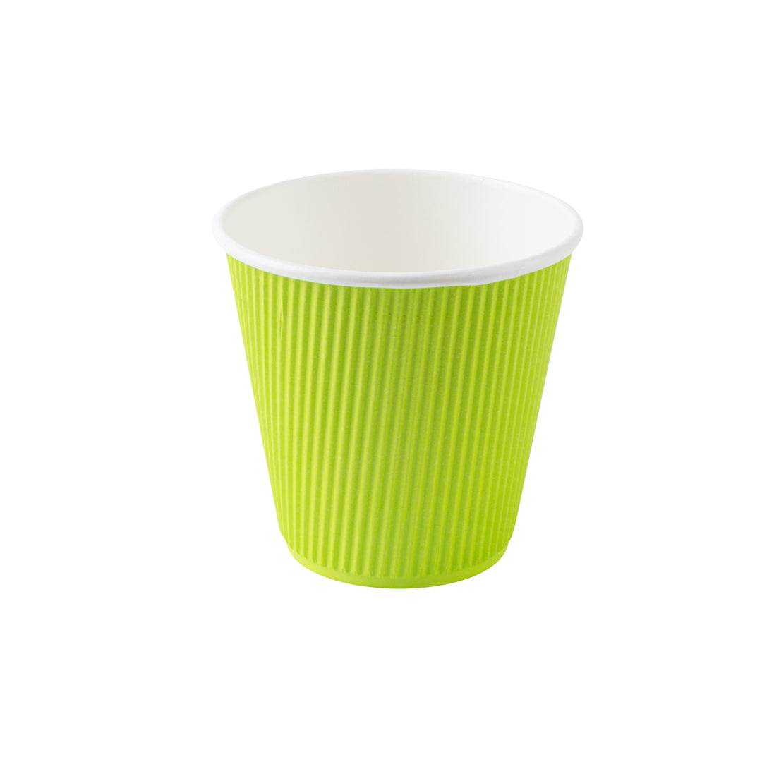 Eco-Friendly 8 oz Ripple Wall Paper Coffee Cups with White Lids - 3.5