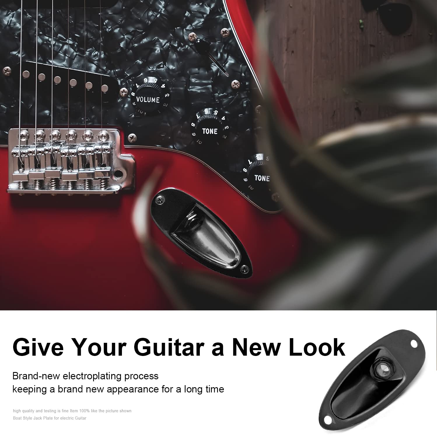 MAXCHEER 1/4 Inch Guitar Input Jack Socket Plate - Boat Style Mono Output with Screws for Fender Stratocaster & Electric Guitars | Replacement Part (Black) | Perfect for DIY Guitar Repairs & Upgrades