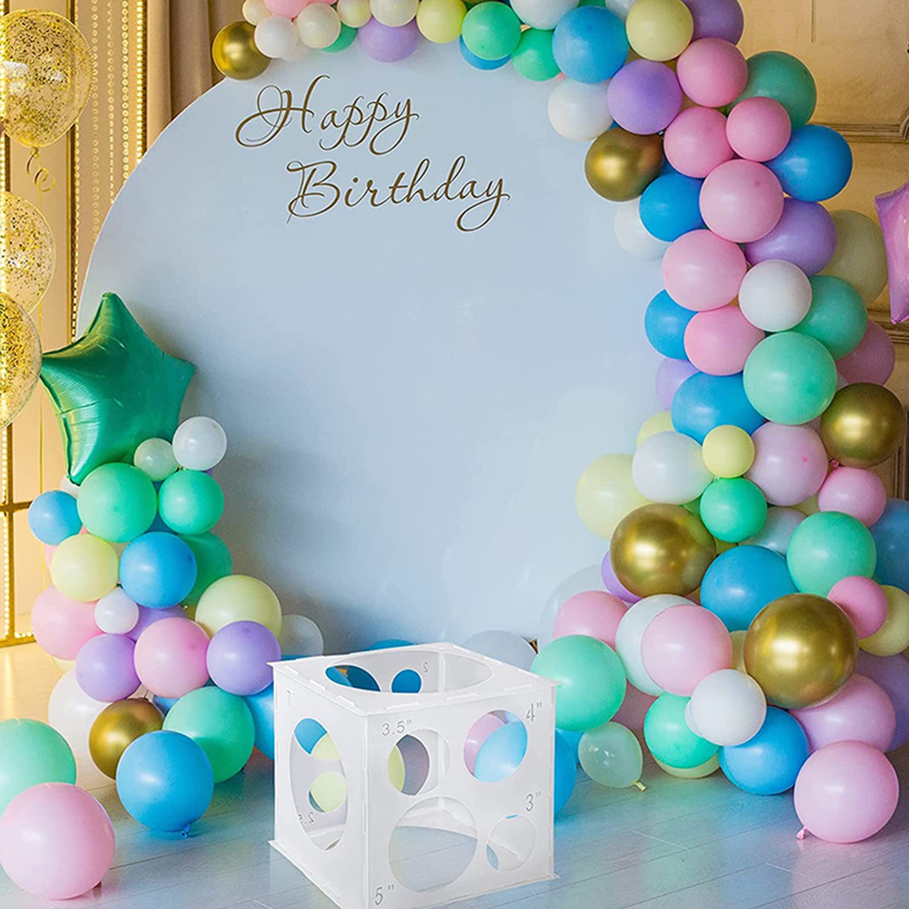 Acrice Collapsible Plastic Balloon Measuring Box with 9 Adjustable Hole Sizes - Perfect for Birthday Party Decorations, Baby Showers & Wedding Balloon Arrangements