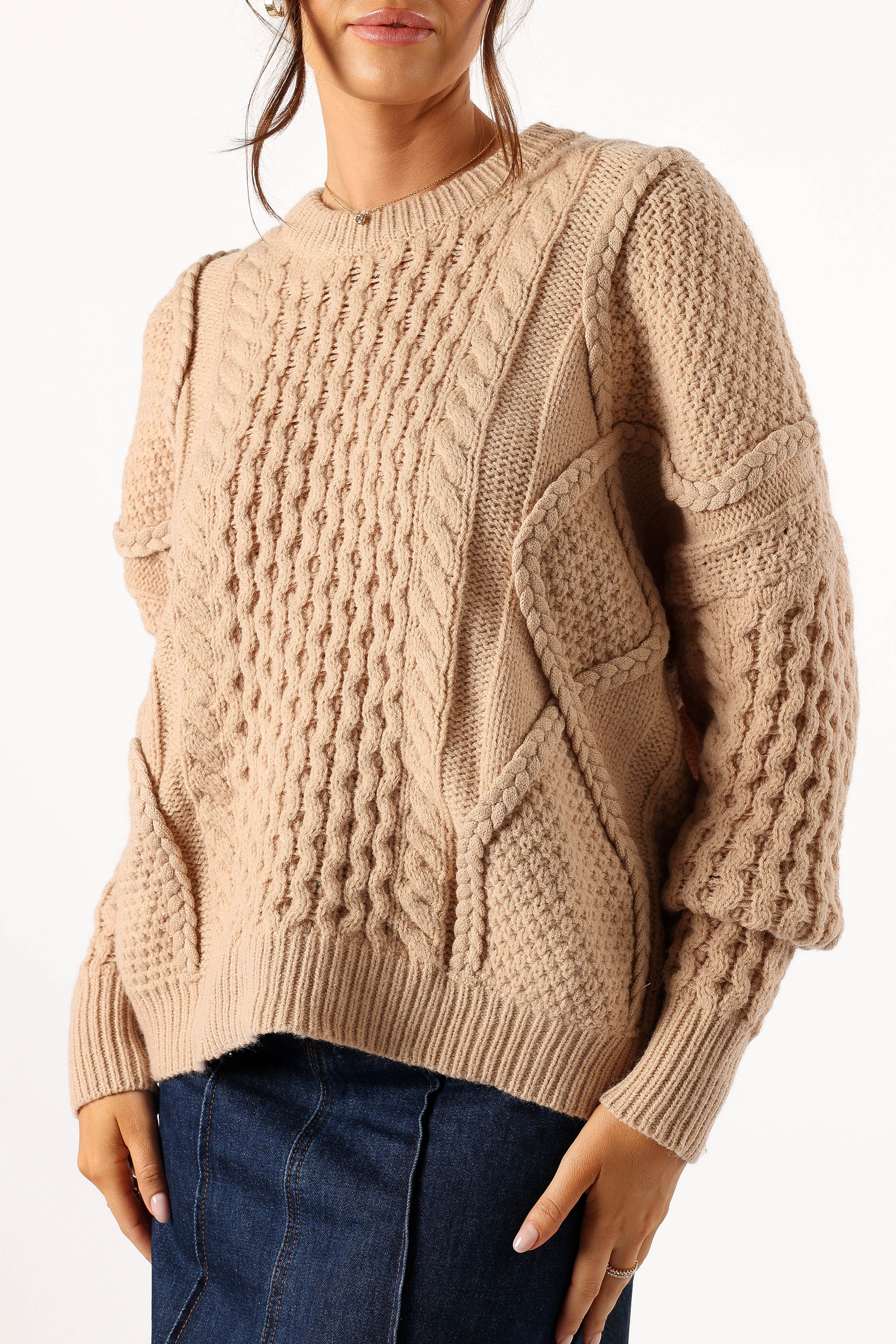 Bentley Knit Sweater for Women - Soft Oatmeal Cable Pullover | Cozy Winter Fashion & Casual Office Wear