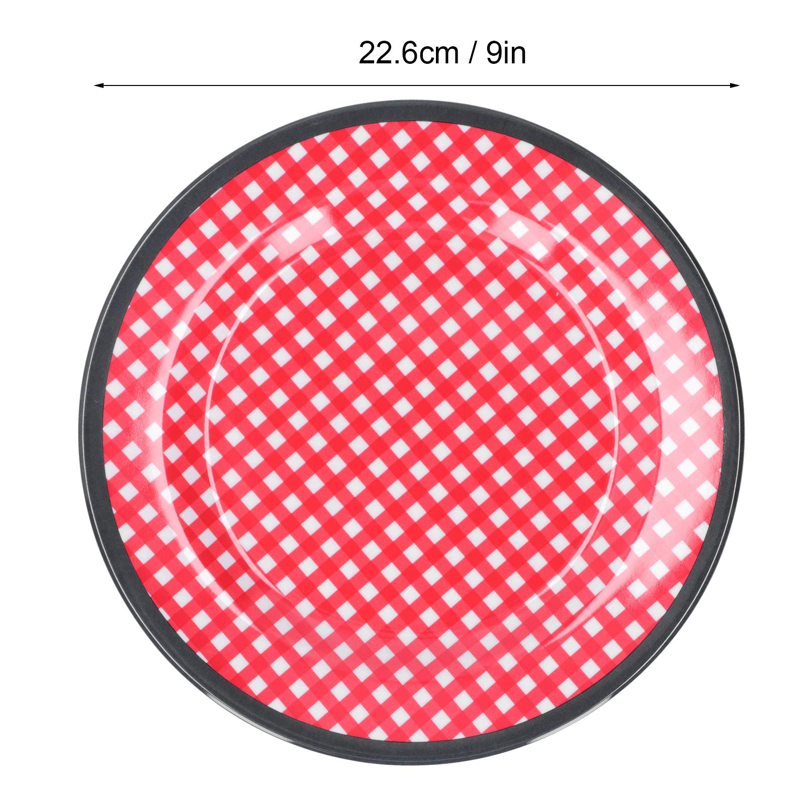 Yosoo 4-Piece 9-Inch Red Grid Salad Plates Set - Durable Dinnerware for Restaurants, Hotels & Home Use - Perfect for Serving Fruits, Desserts, Appetizers & Party Dishes