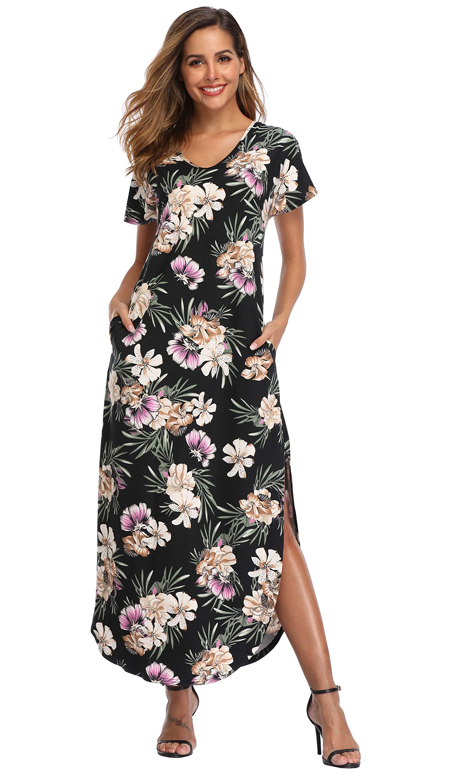Floral Print Women's Maxi Dress - Long Casual Summer Dress with Pockets for Beach, Party & Vacation | Lightweight & Comfortable Boho Style