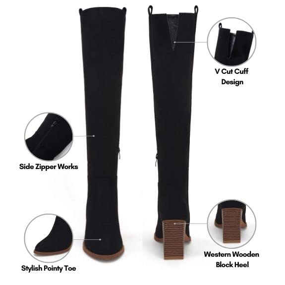 Ermonn Women's Faux Suede Knee High Boots with Side Zipper - Chunky Heel Winter Boots for Women | Stretchable & Comfortable | Perfect for Snow, Cold Weather & Fashion Outfits
