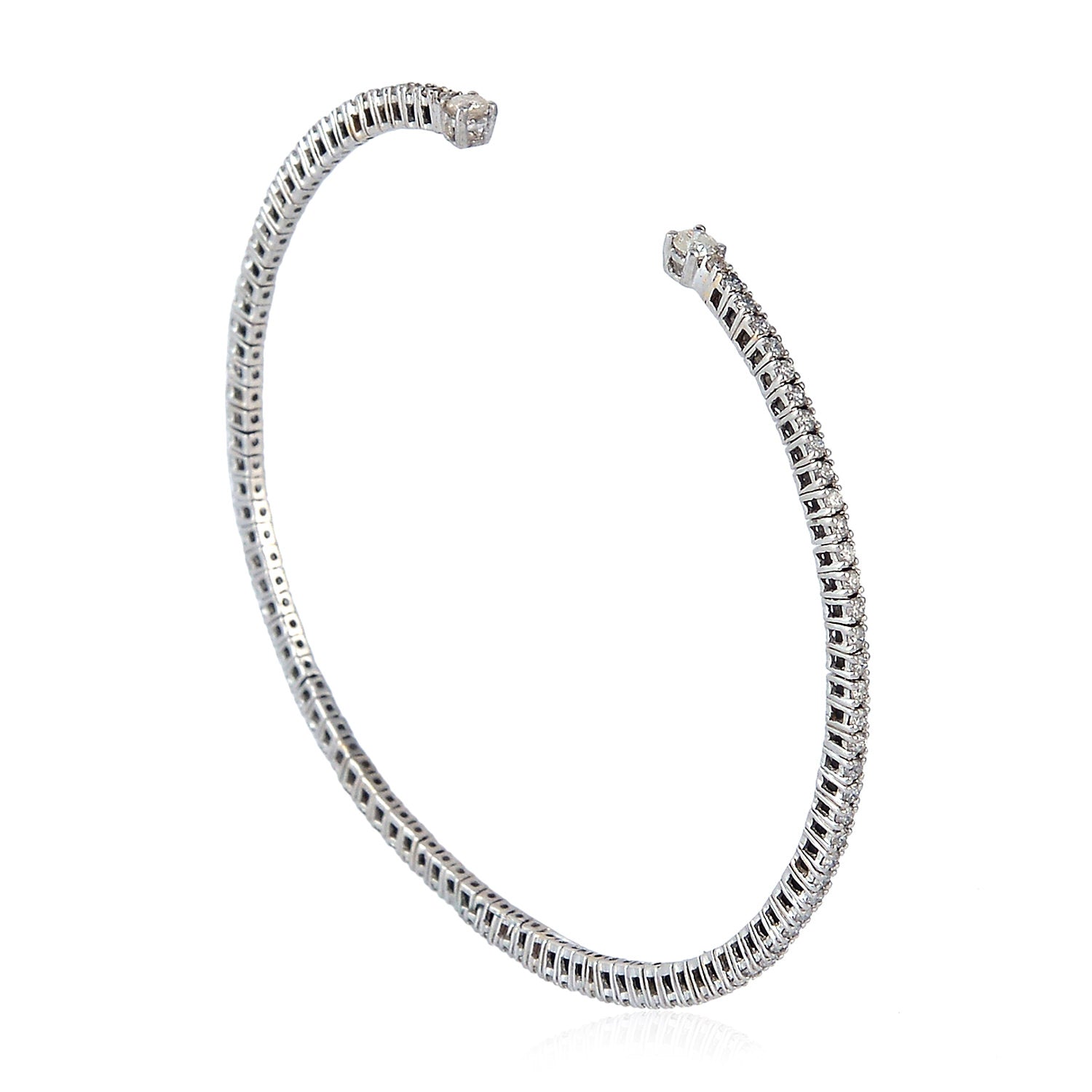 18K White Gold Tennis Cuff Bracelet with Prong-Set Natural Diamonds - Elegant Women's Jewelry Gift for Anniversary, Wedding & Special Occasions
