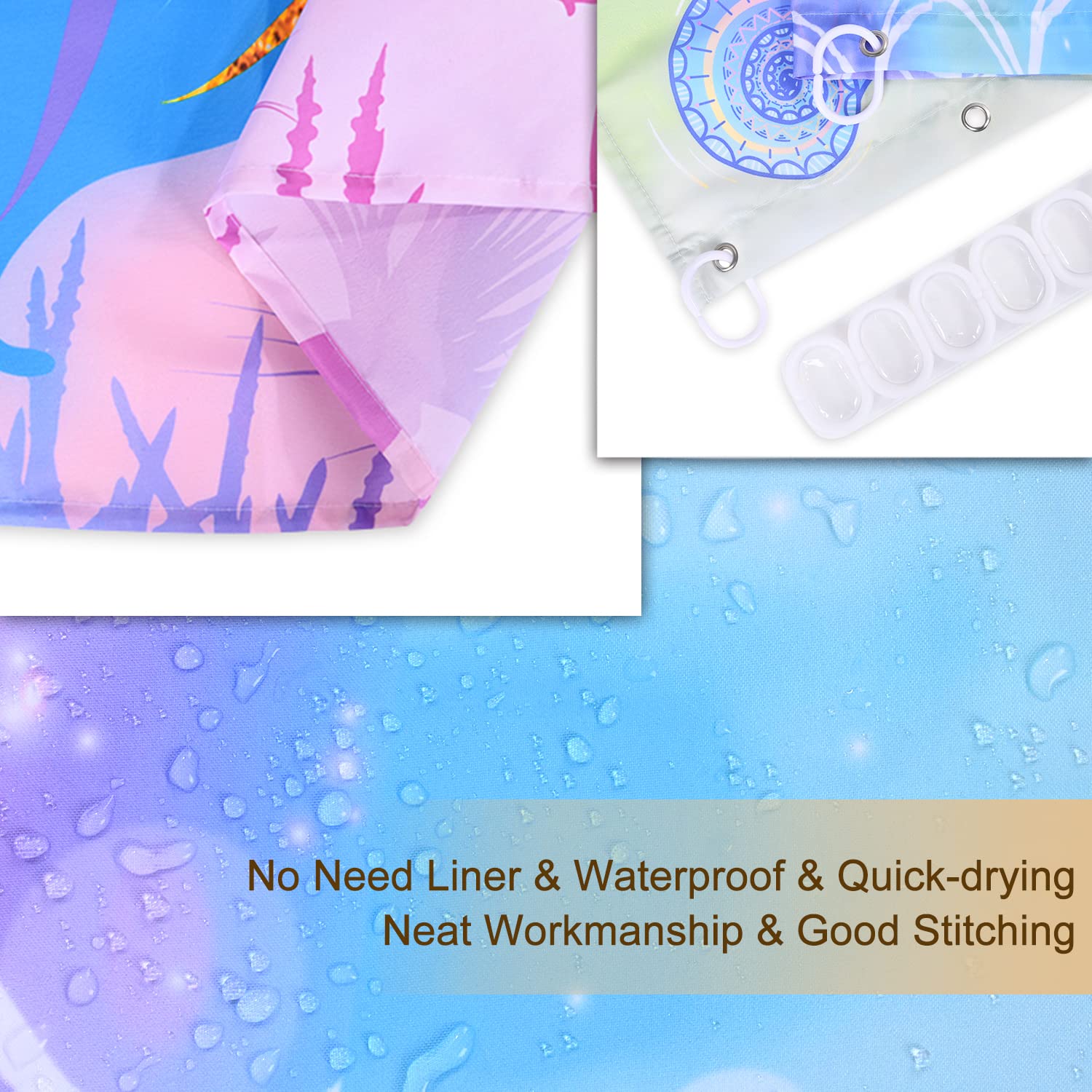 RosieLily Mermaid Shower Curtain for Kids Bathroom - Waterproof Fish Scale Ocean Theme Bath Curtain with 12 Hooks (72 Inch) - Perfect for Mermaid Lovers, Beach Style Bathroom Decor & Themed Birthday Party Decorations
