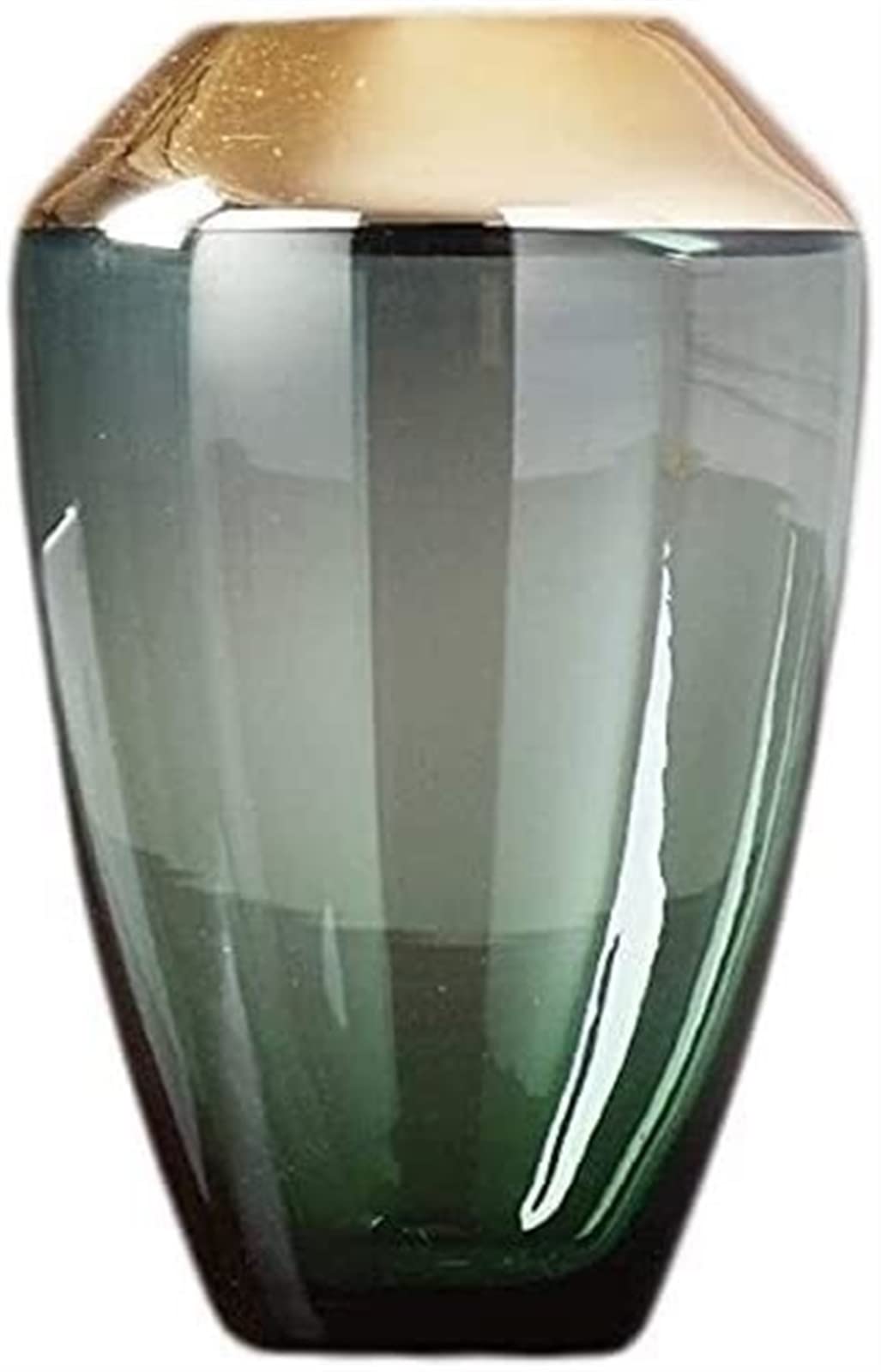 Elegant Transparent Glass Vase with Golden Border - Modern Flower Arrangement for Home Decor, Floral Centerpiece, Neutral Green Design - Perfect for Living Room, Dining Table, Wedding & Office Decor