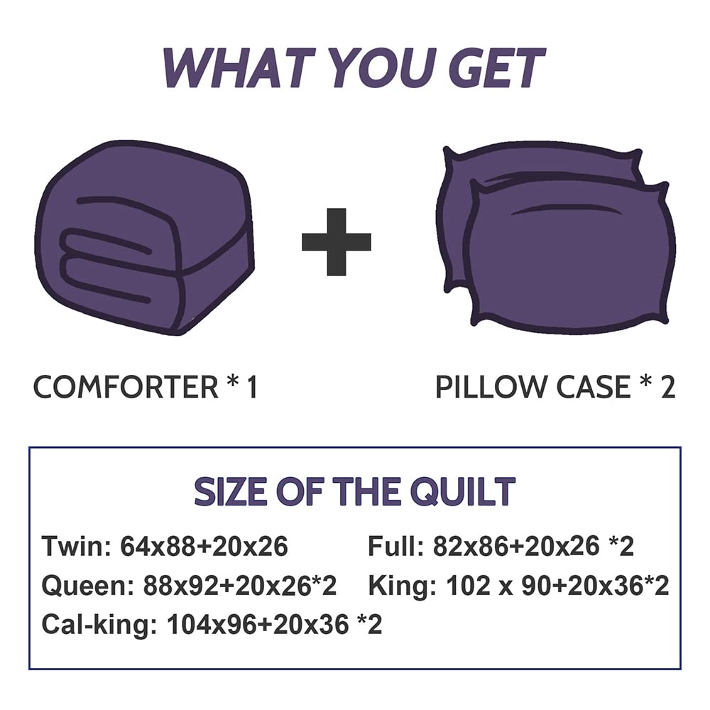 Decroom Lightweight King Comforter Set - 3 Piece Quilted Down Alternative Bedding with 2 Pillow Shams | All-Season Purple Duvet Insert for King Size Beds | Perfect for Master Bedrooms, Guest Rooms & Cozy Home Decor
