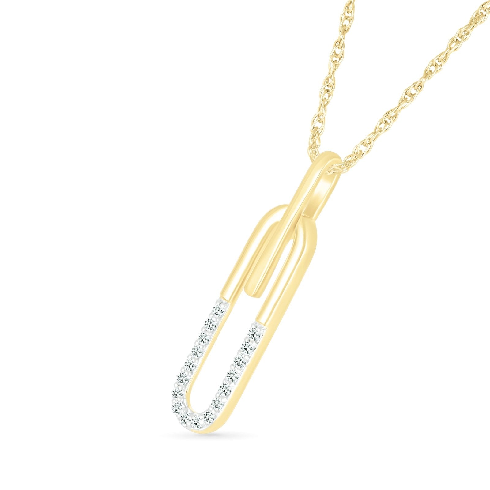 10k Yellow Gold Half Gold Half Diamond Paperclip Pendant Necklace - Elegant Everyday Jewelry for Women, Perfect Gift for Birthday, Anniversary & Valentine's Day