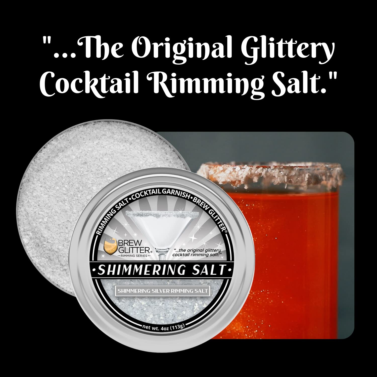 Edible Silver Glitter for Drinks - Shimmering Rimming Salt (1LB, Resealable Bag) - Perfect for Cocktails, Margaritas & Beverage Garnish at Parties & Bars