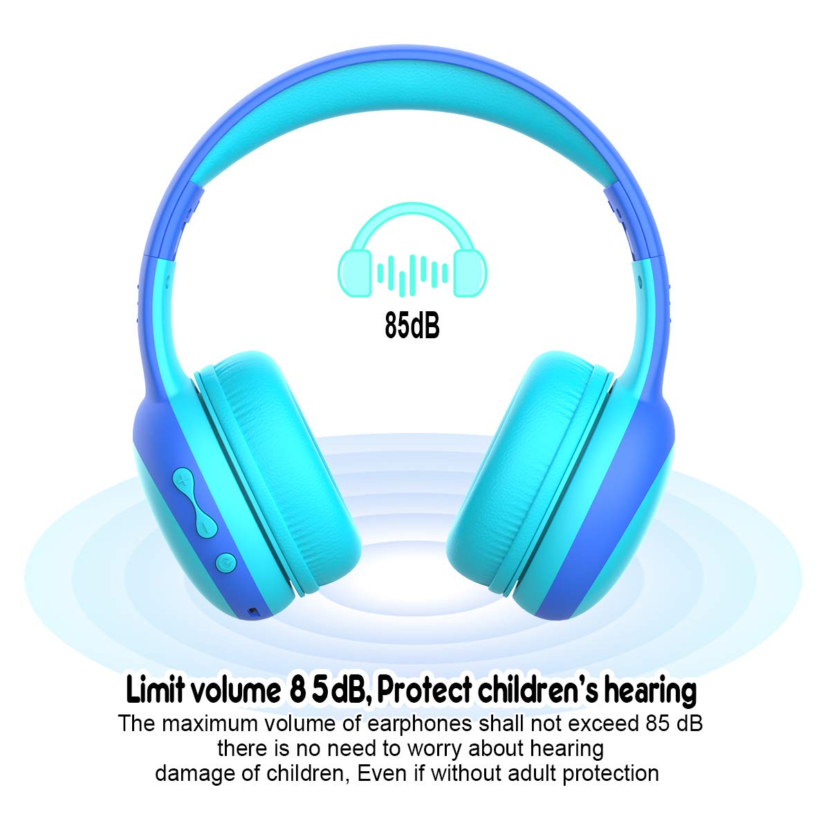 Gorsun Kids Bluetooth Headphones Wireless Over-Ear with Microphone - Bluetooth 5.3, 85dB Volume Limited, 40H Playtime - Portable Toddler Headset for School, Travel & Home (Blue)