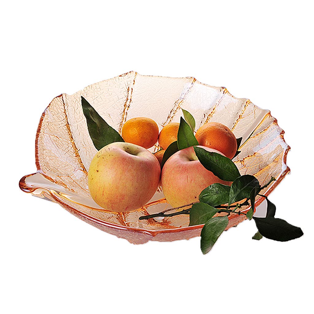 Premium Large Glass Fruit Bowl - Lead-Free European Style Salad Plate for Fresh & Dried Fruits (Golden, 12-Inch) - Perfect for Entertaining, Kitchen Display & Healthy Snacking