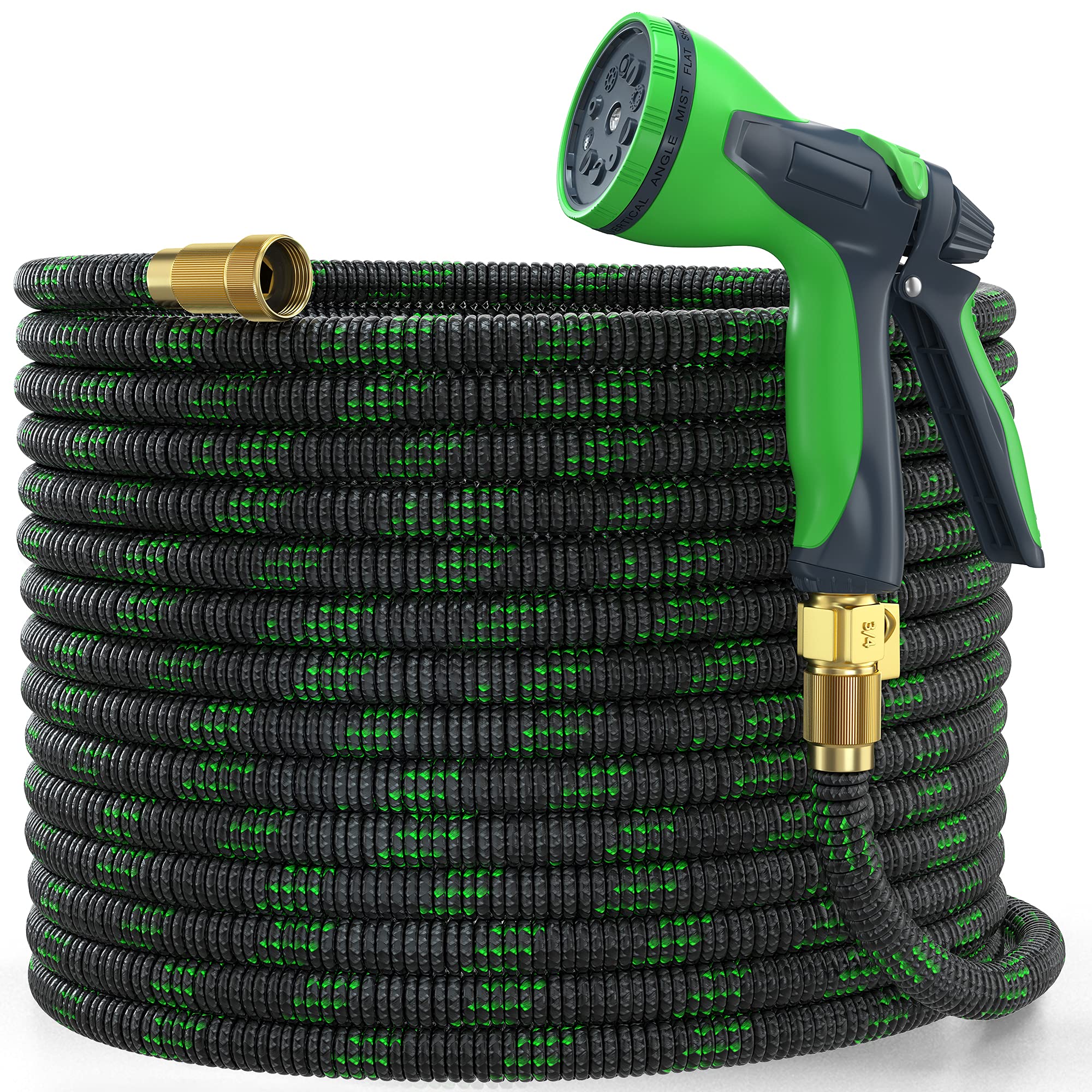 YEMMEN 100ft Expandable Garden Hose with 10-Function Spray Nozzle & Solid Brass Fittings - Heavy Duty Water Hose for Lawn Care, Car Washing, and Outdoor Cleaning