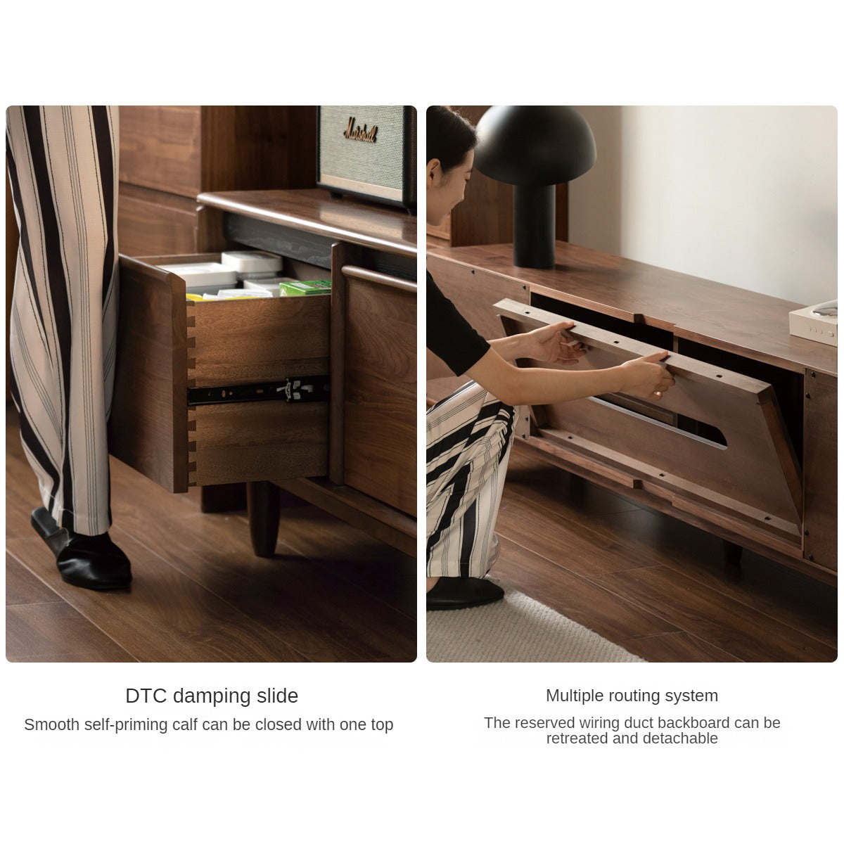 Premium Black Walnut & Ash Solid Wood TV Stand with Skeleton Line Design - Modern Entertainment Center for Living Room, Bedroom, and Home Theater Setup