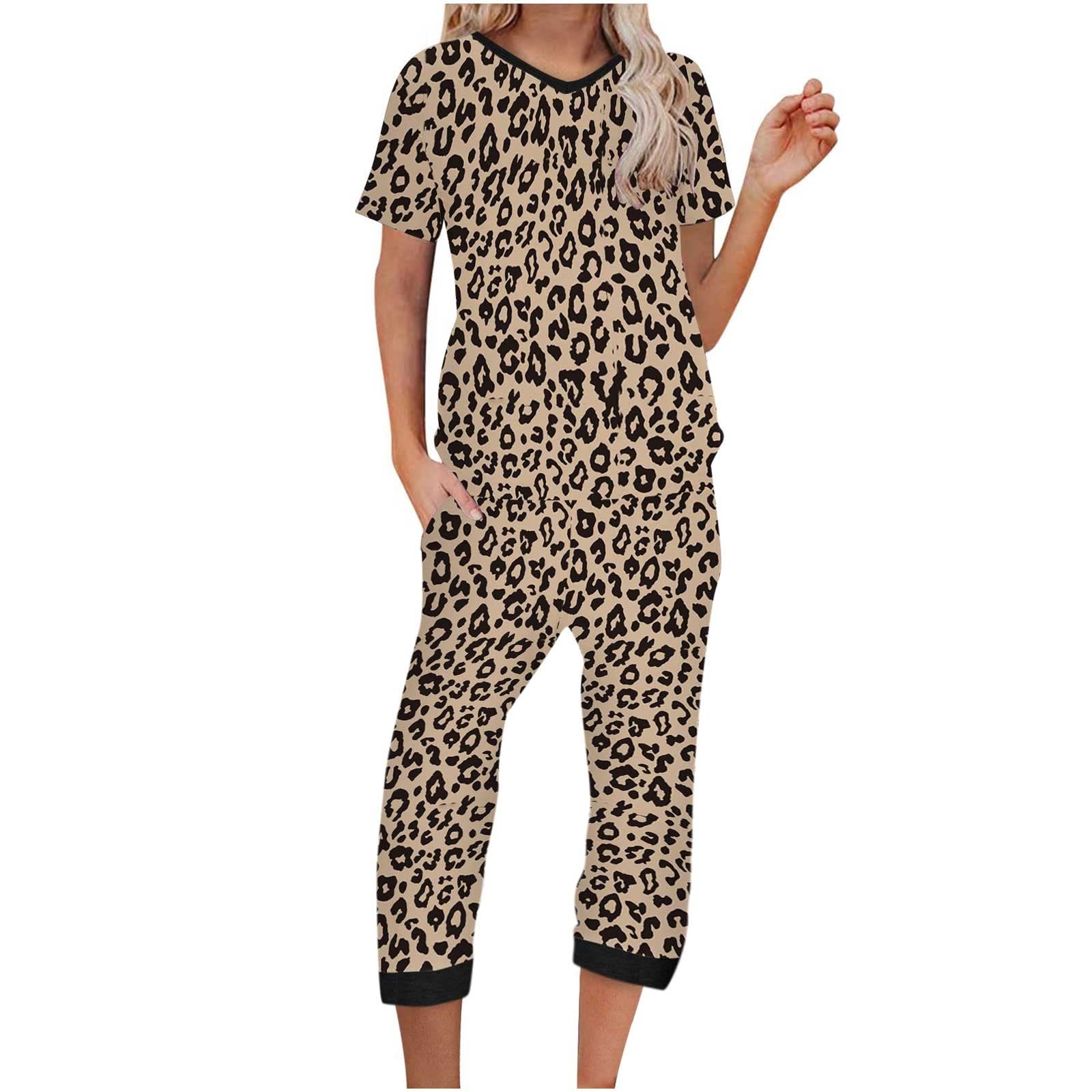 Women's Summer Pajama Set - Short Sleeve Crop Top & Capri Pants with Pockets | Soft 2-Piece Loungewear for Sleep & Relaxation | Lightweight Sleepwear for Hot Nights, Vacation & Home Comfort