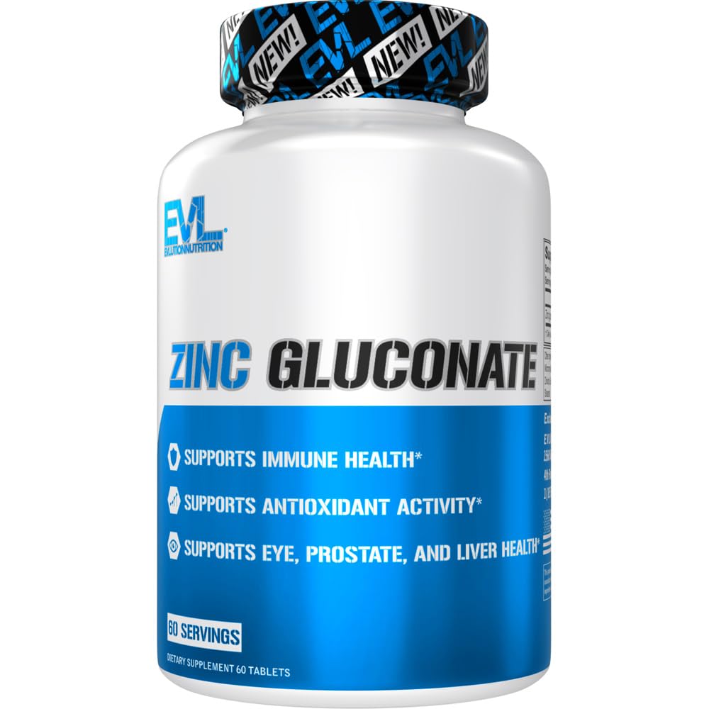 EVLution Nutrition Zinc Gluconate 60 Tablets - Immune Support & Wellness Supplement for Men & Women - Perfect for Daily Health, Gym Recovery & Immune Boosting