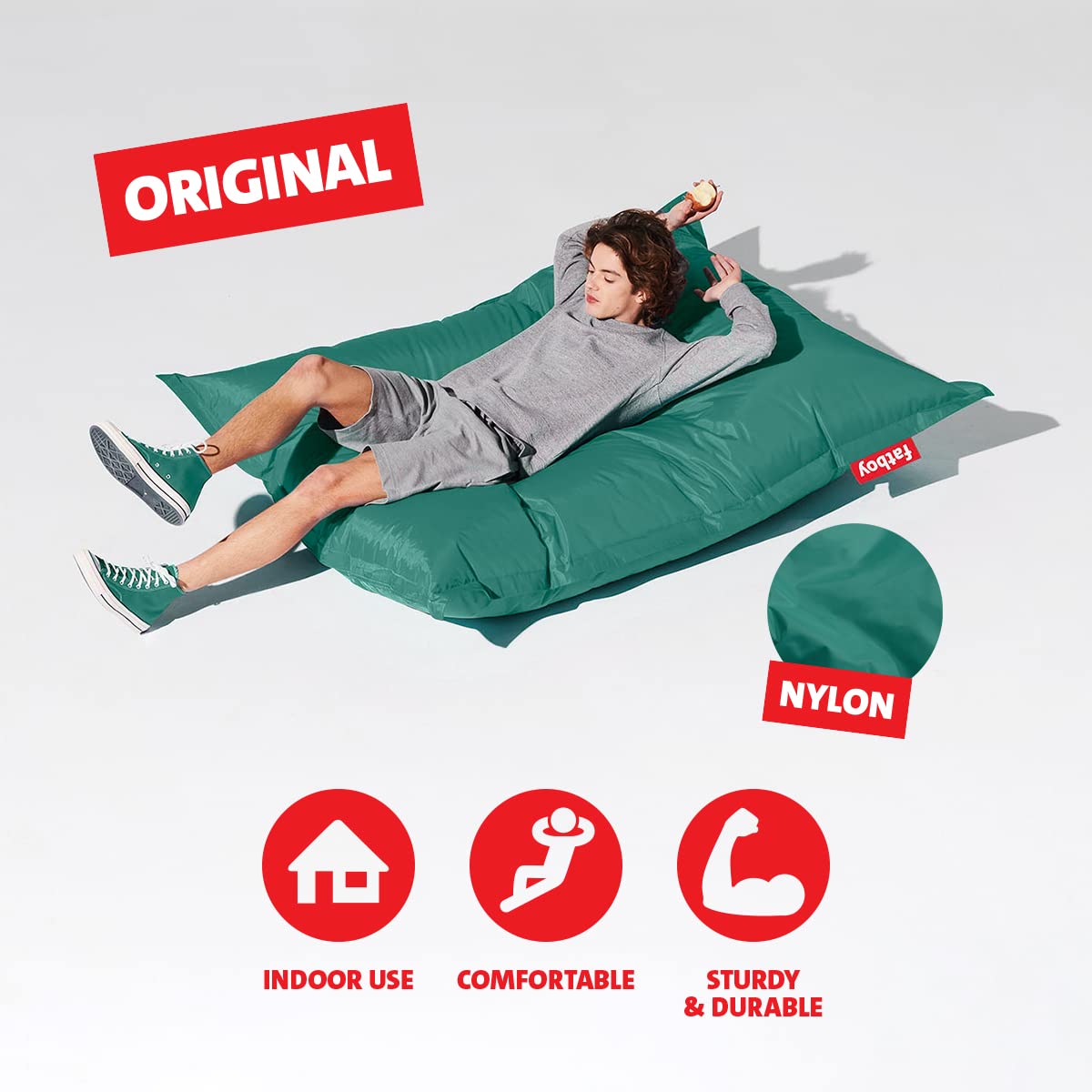 Fatboy Original Bean Bag Chair - Small Size, Turquoise Blue - Comfortable Lounge Seating for Living Room, Bedroom, or Game Room