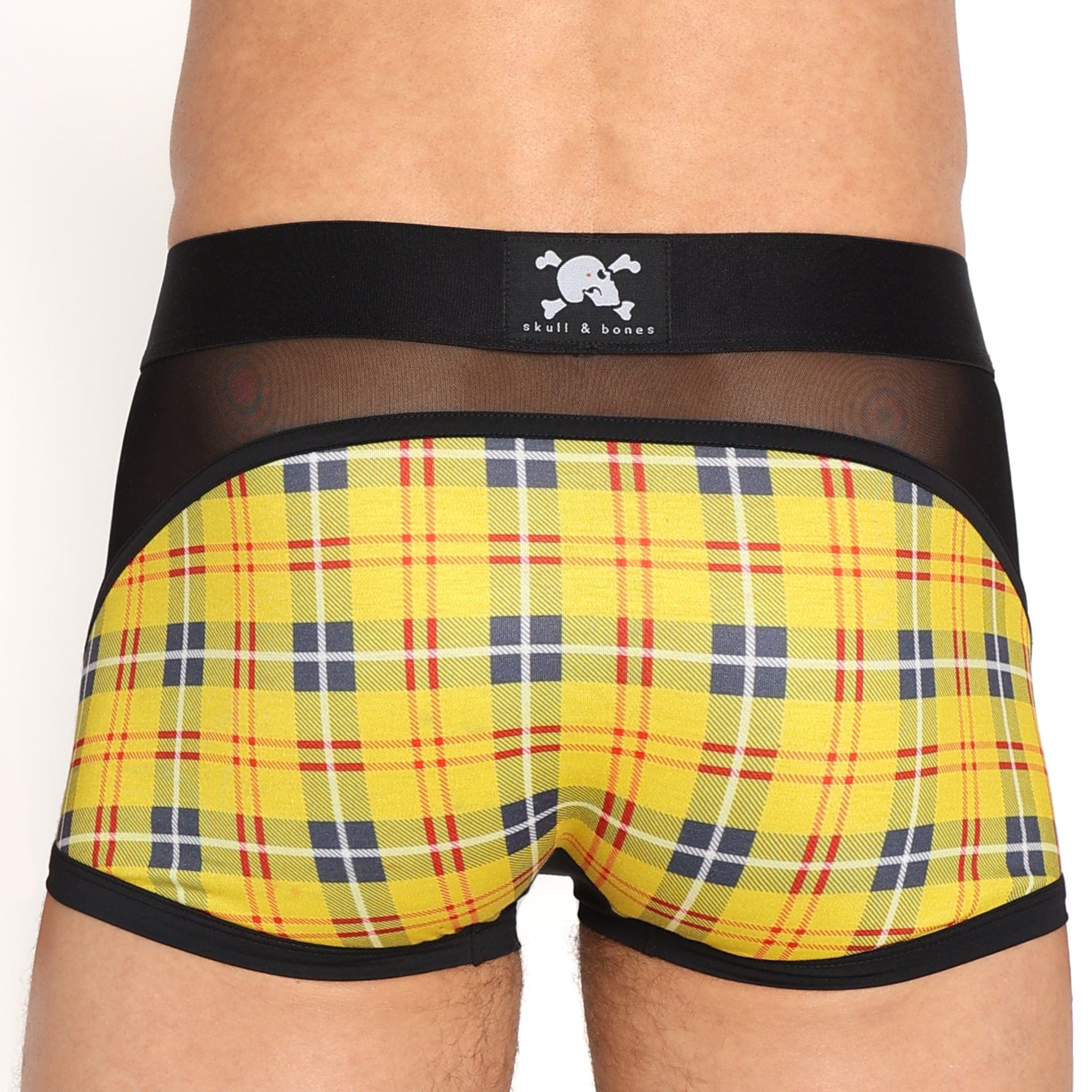 Stylish Yellow Tartan Sheer Mesh Trunk Underwear - Breathable & Comfortable Men's Boxer Briefs for Casual Wear & Everyday Use