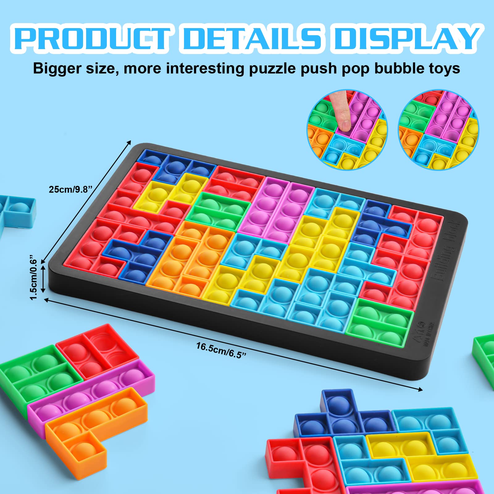 Pop Puzzle Popper Fidget Game - Push Pop Brain Teasers Toy for Adults & Kids, Silicone Jigsaw Building Blocks Stress Relief Game Board - Educational Learning Puzzle Toys for Anxiety Relief, ADHD, Autism & Focus - Perfect for Office, School, Travel & Home Use