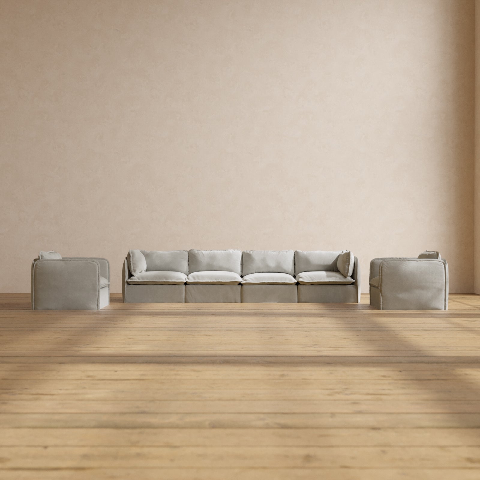 Modular Performance 4-Seater Sofa & Armchair Set in Cloud Color | Luxury Blend Fabric | Perfect for Living Room, Lounge & Home Theater Seating