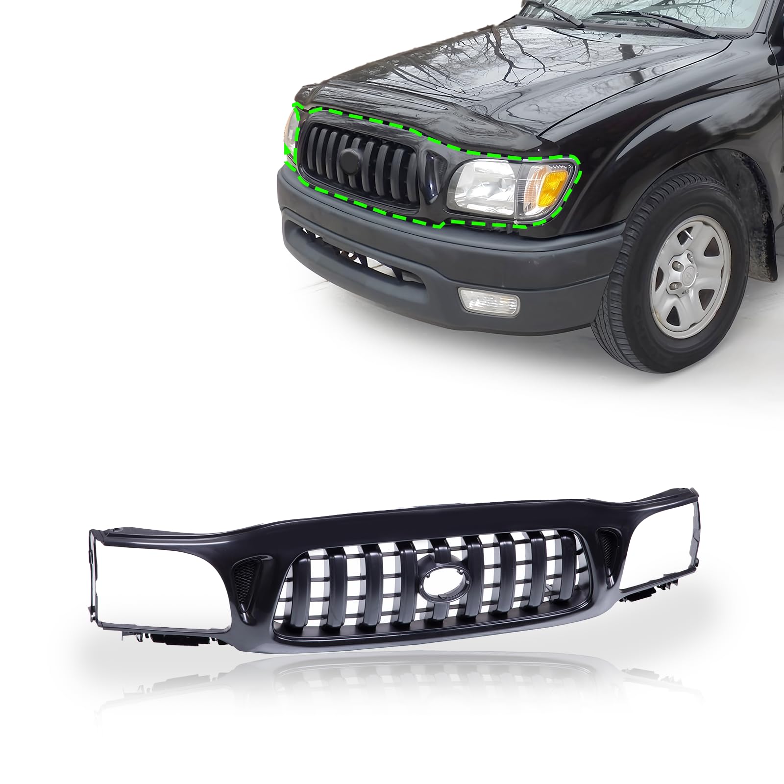 2001-2004 Toyota Tacoma Front Bumper Grille Assembly - Paintable Shell & Insert Replacement (Part #TO1200250 5310004250C0) | Durable Fit for Off-Roading & Daily Commuting