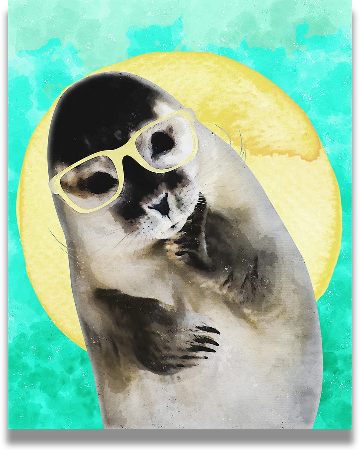 Govivo Seal With Glasses Canvas Wall Art - 16x20 Ready to Hang Kids Room Decor for Playroom, Nursery & Bedroom - Fun Optometrist-Themed Decor for Boys and Girls - Perfect for Animal Lovers & Eye Doctor Office Decor