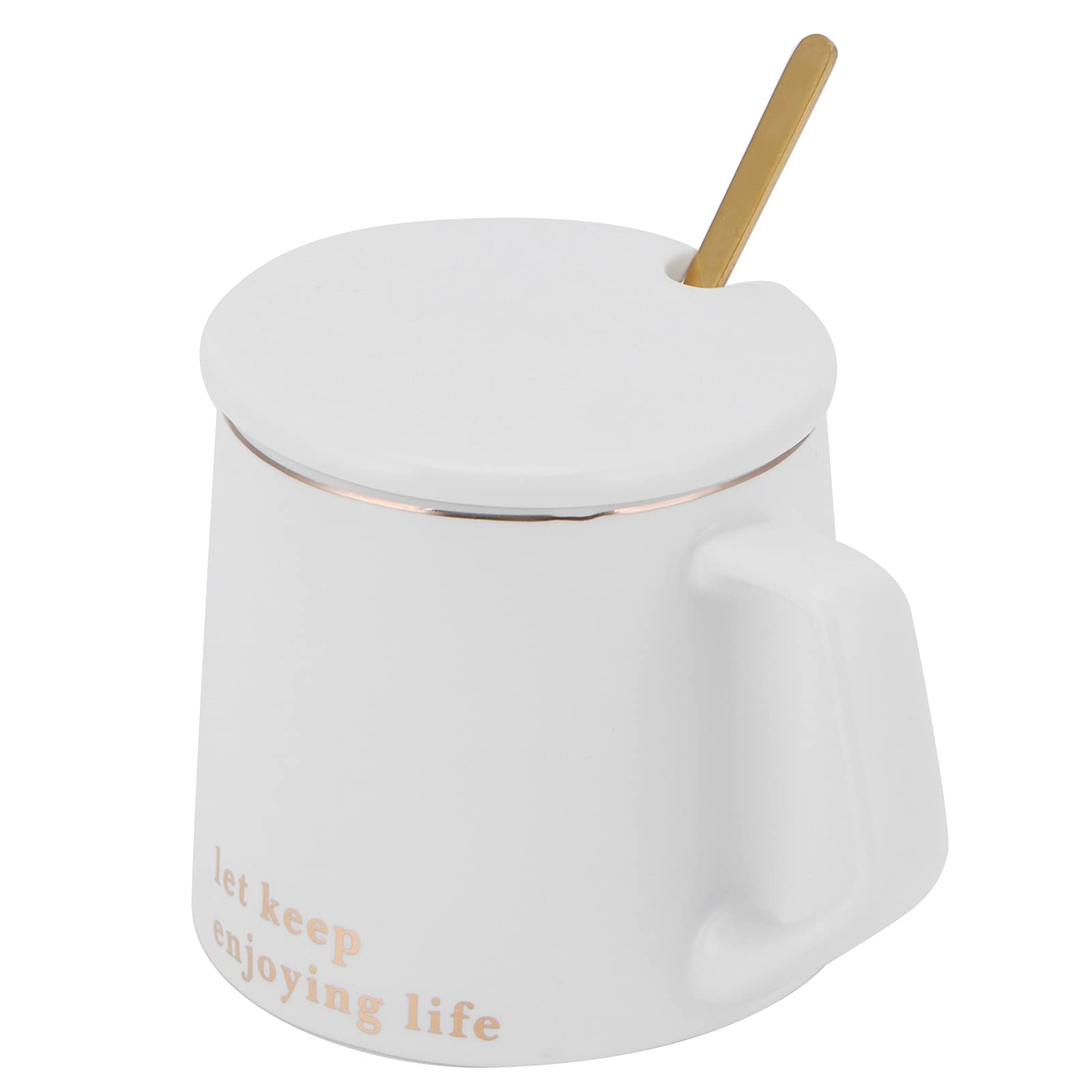 Ranvo 320ml Ceramic Coffee Mug with Lid - White Porcelain Tea Cup with Spoon for Home, Office, Camping & Gifts - Perfect for Hot Drinks, Milk, Latte & Breakfast Use