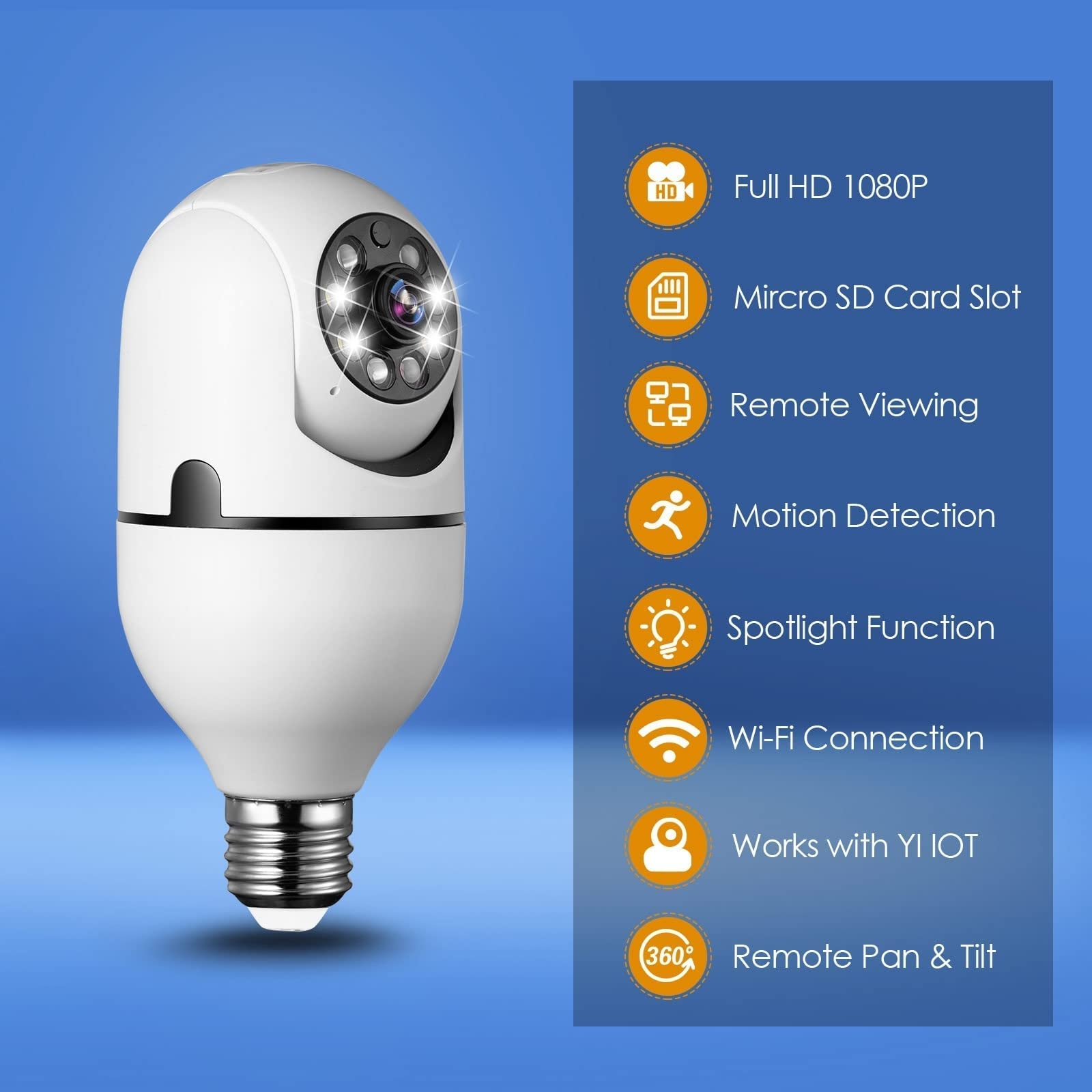 Smart Light Bulb Security Camera - 1080P HD Wireless WiFi E27 Bulb Camera with Night Vision & 2-Way Audio - Indoor/Outdoor Home Surveillance for Baby Monitor, Pet Camera & Security System